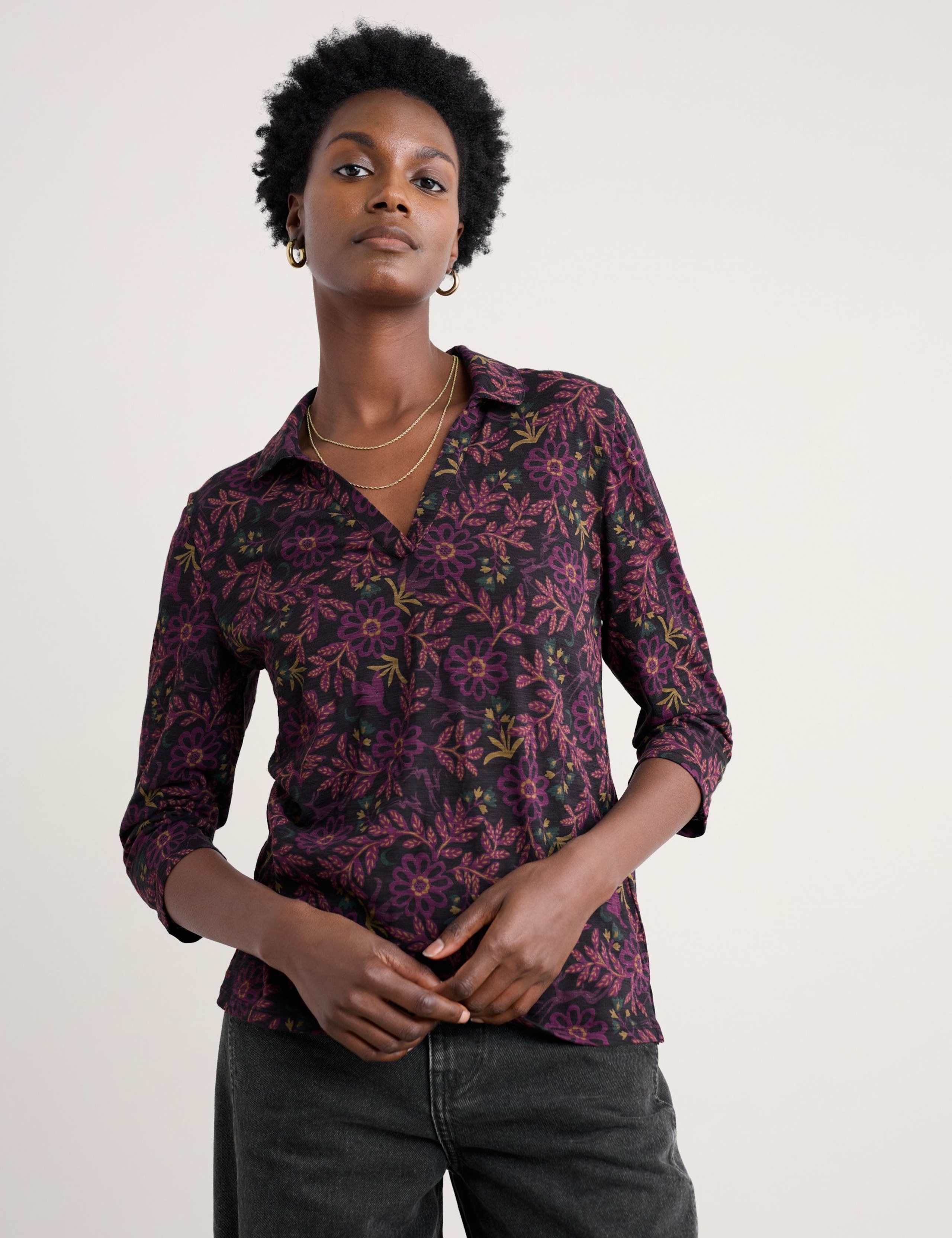 Pure Cotton Floral Collared Top 3 of 5