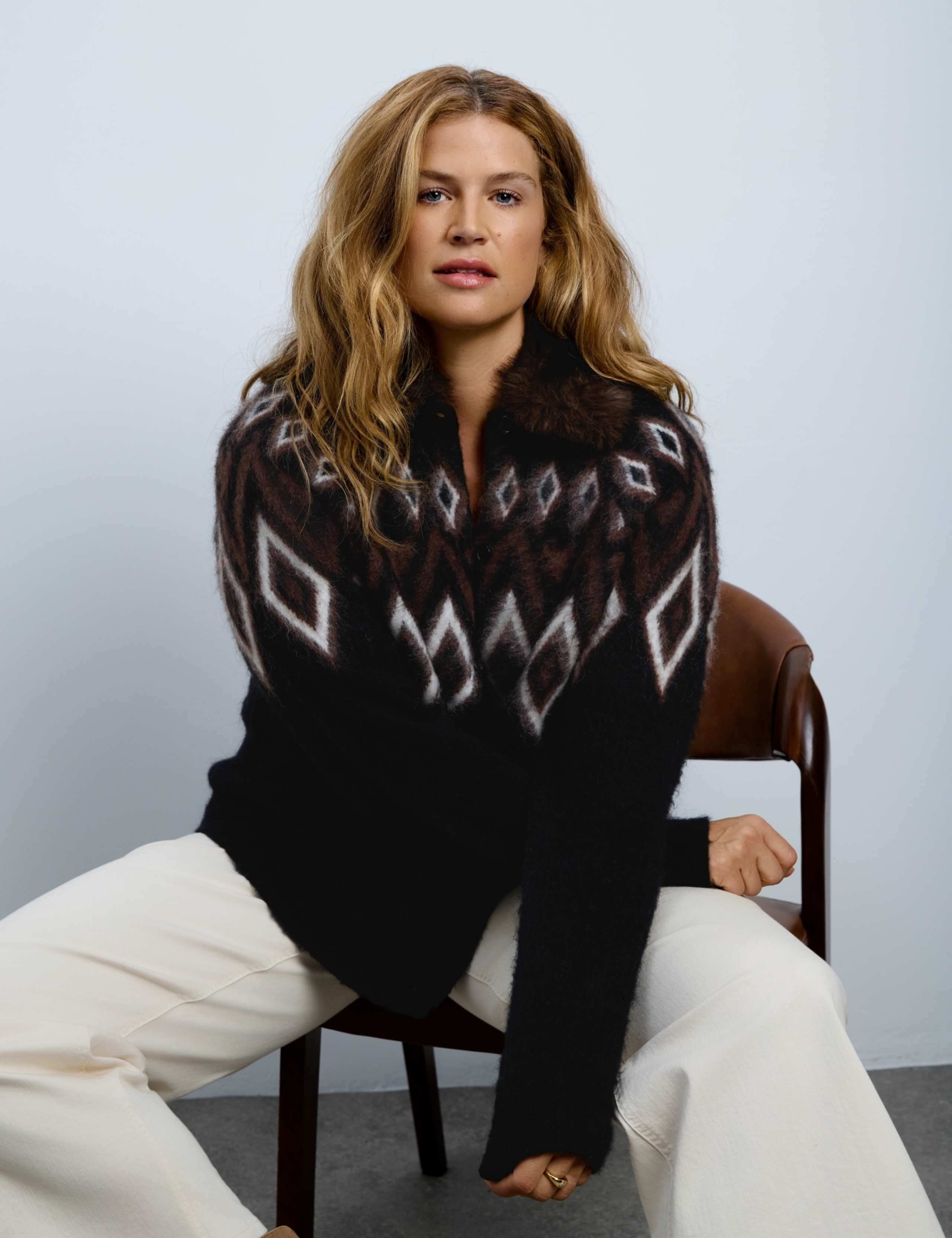 Wool Blend Fair Isle Faux Fur Collar Cardigan 5 of 9