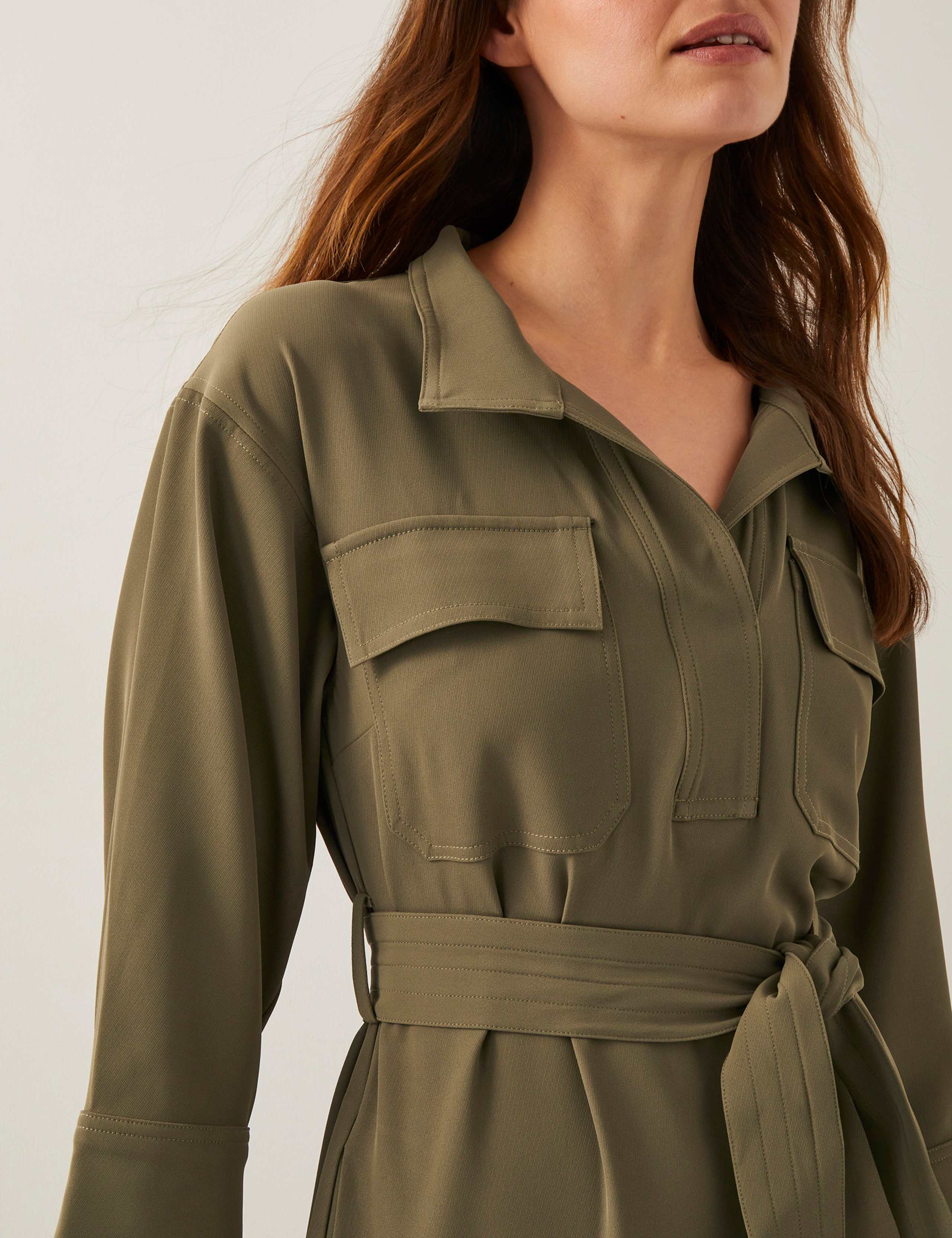Collared Belted Midi Cargo Shirt Dress 3 of 4