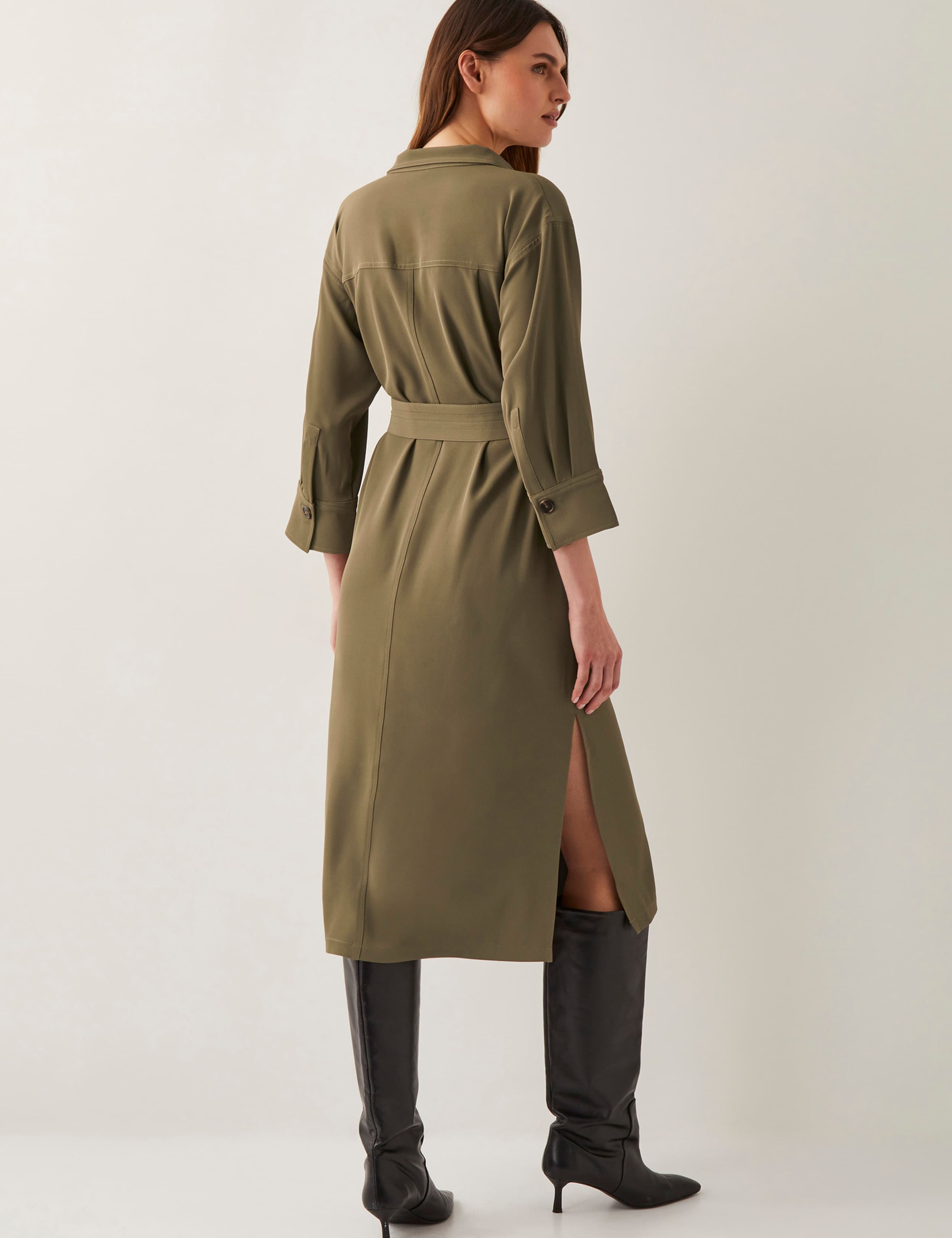 Collared Belted Midi Cargo Shirt Dress 4 of 4