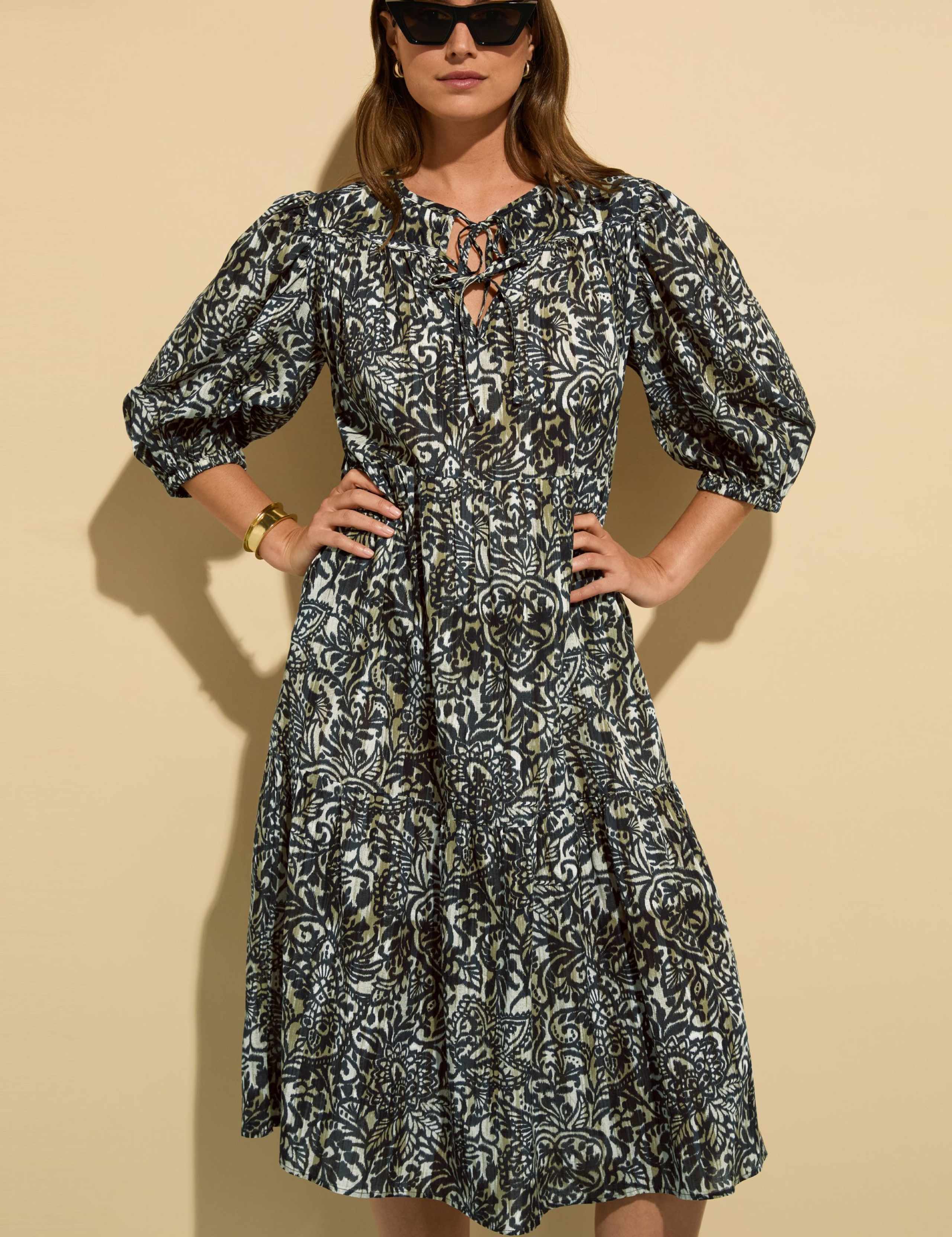 Pure Cotton Printed Midi Tiered Dress 1 of 5