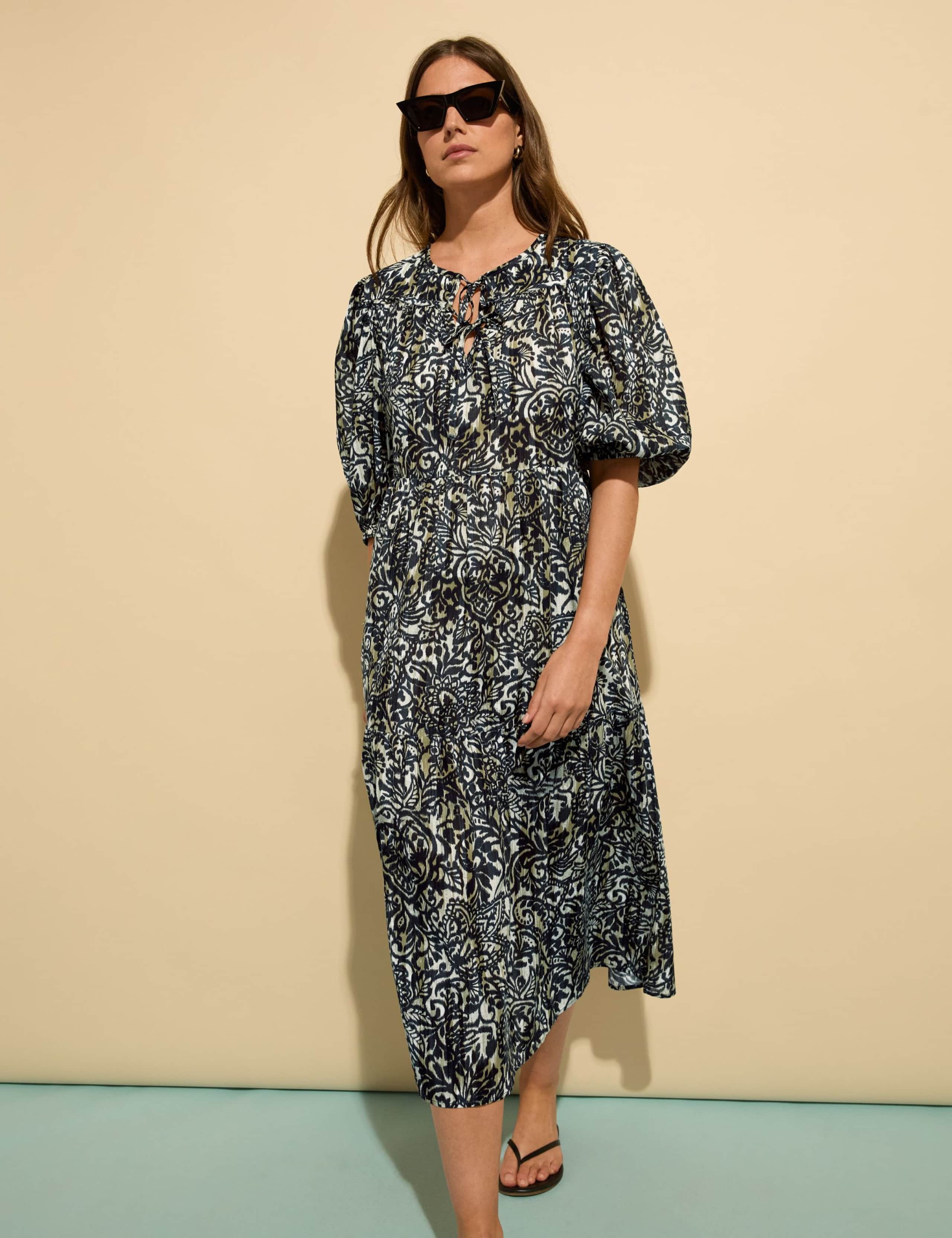 Pure Cotton Printed Midi Tiered Dress 4 of 5