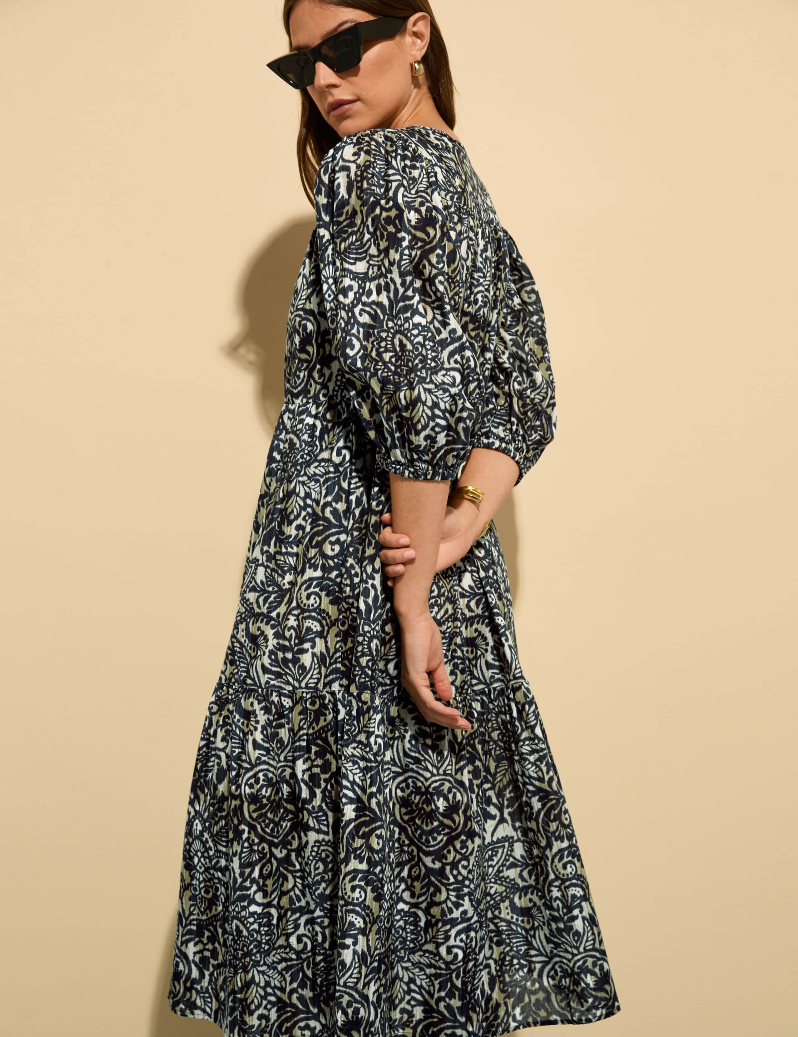 Pure Cotton Printed Midi Tiered Dress 5 of 5