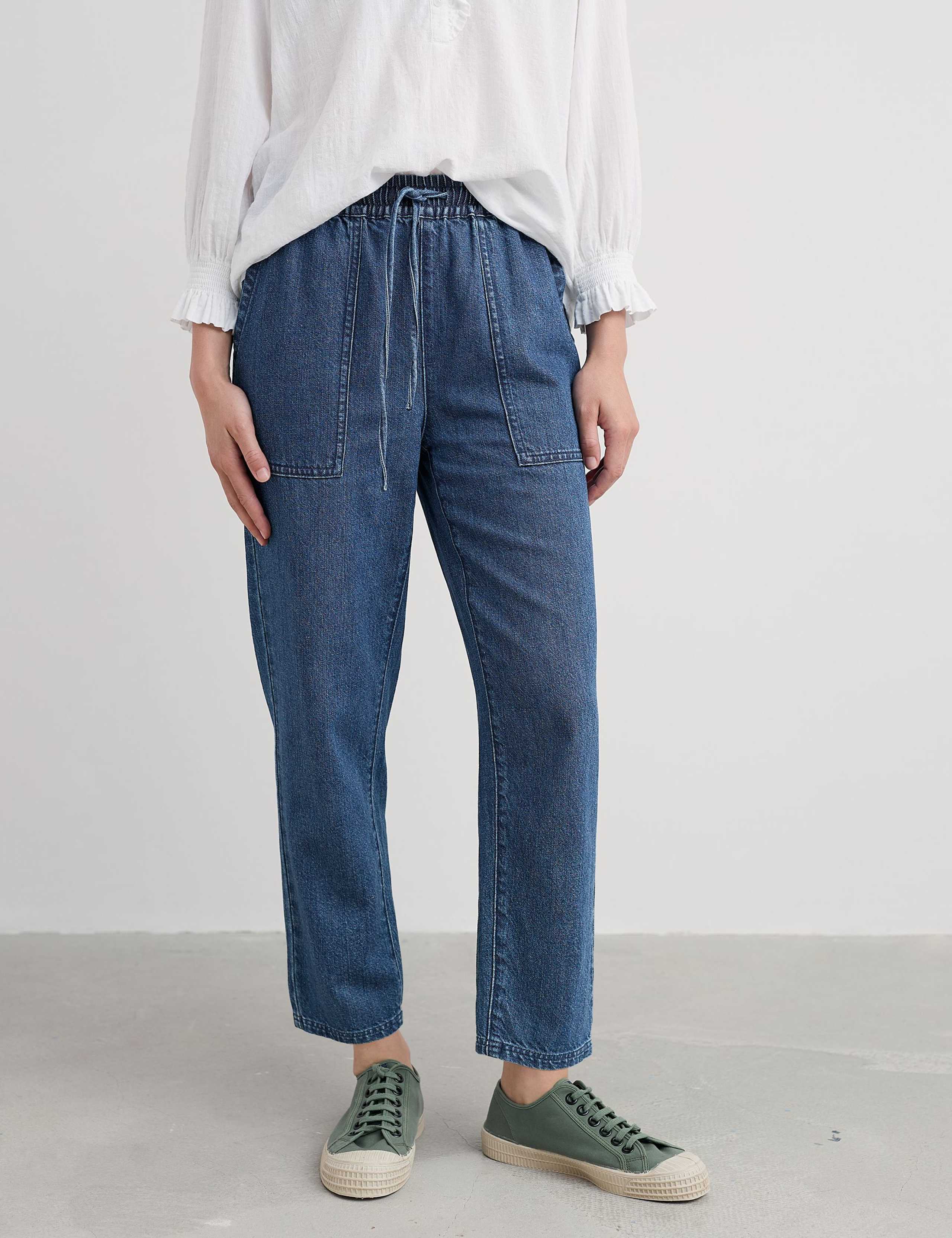 Cotton Rich Drawstring Joggers with Linen 3 of 5