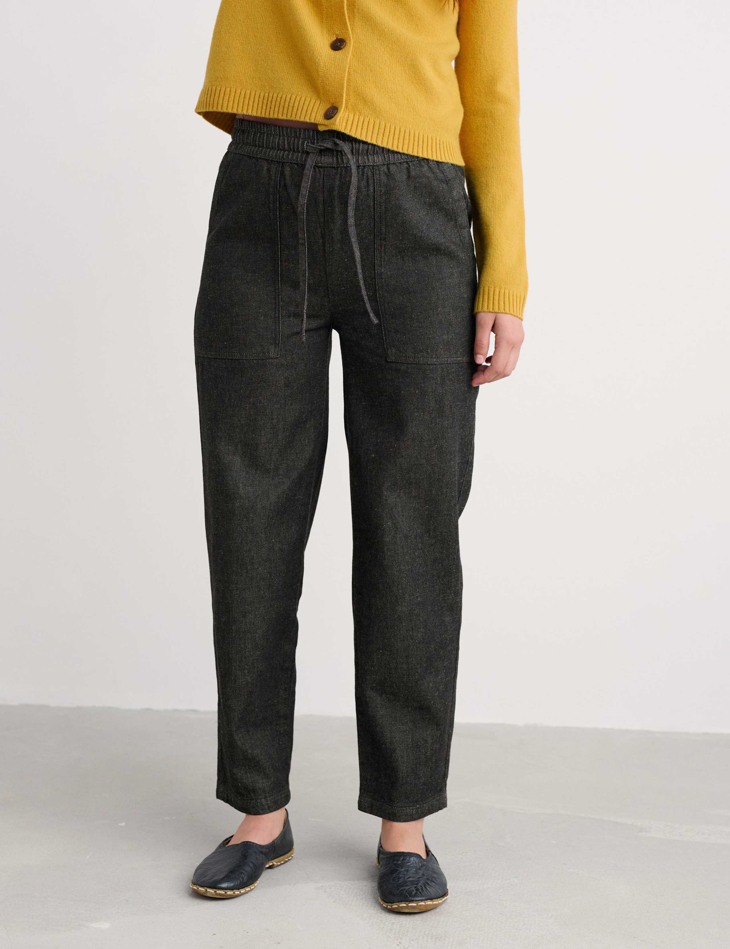 Cotton Rich Drawstring Joggers with Linen 3 of 5