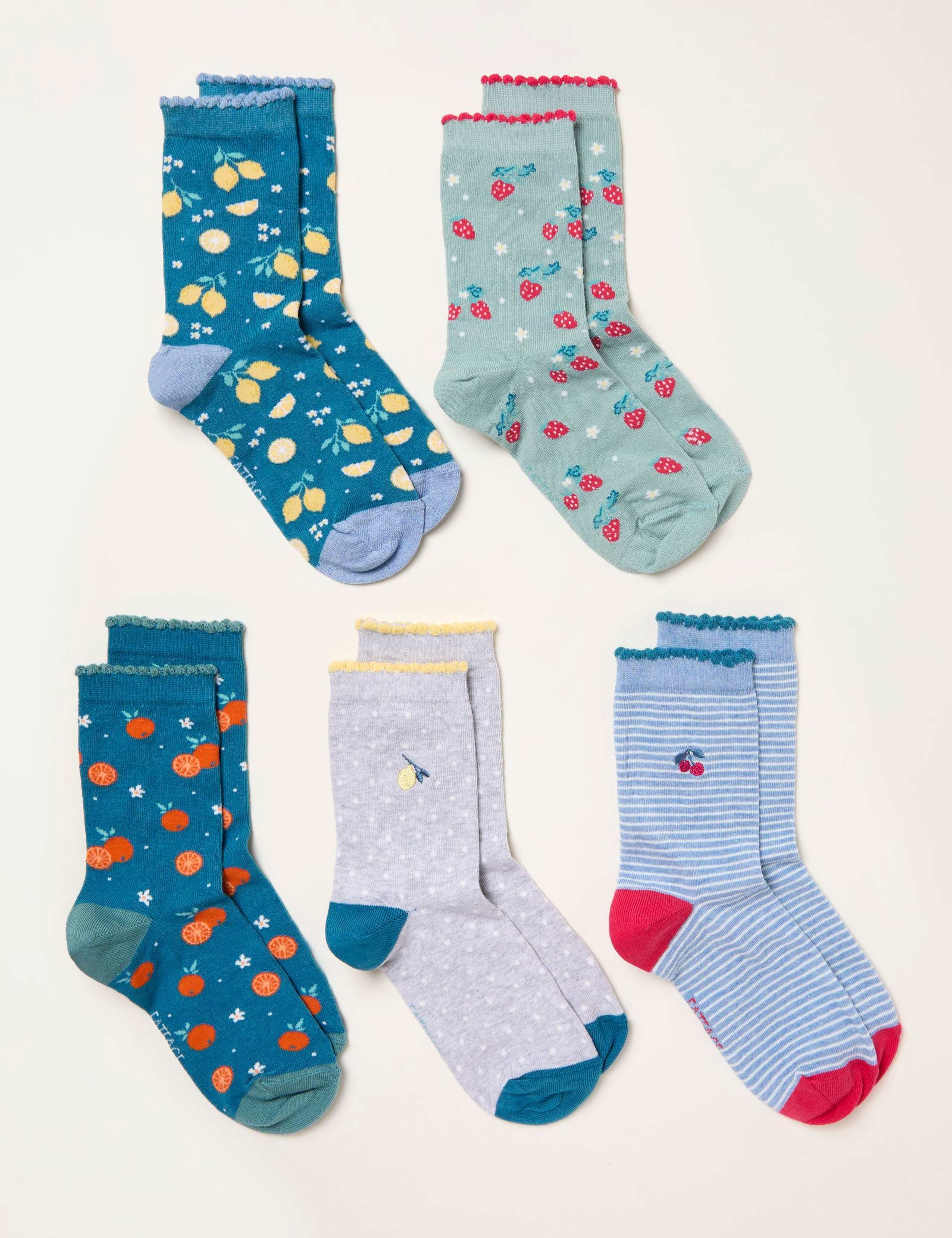 5 Pack Cotton Rich Fruit Ankle High Socks 1 of 2