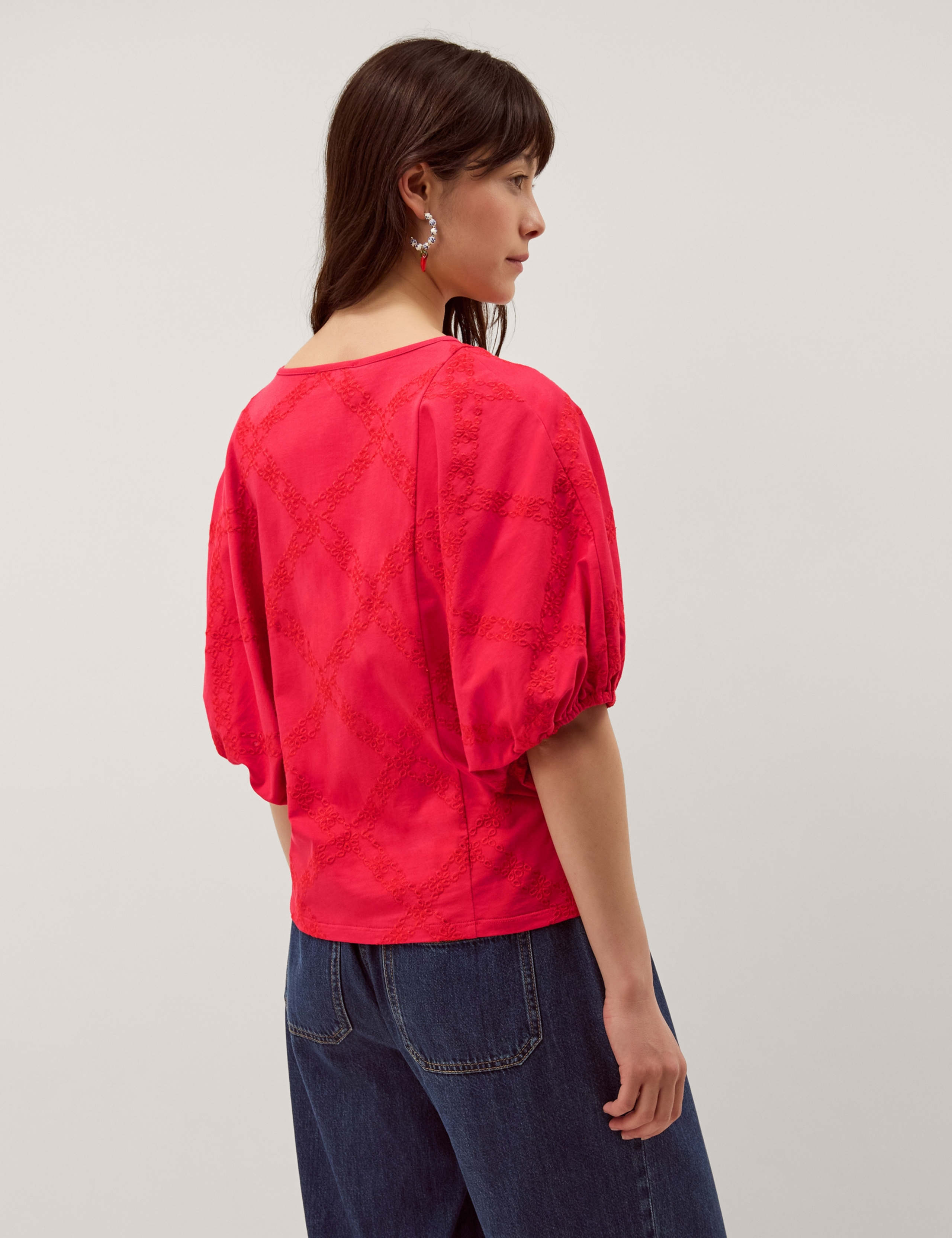 Pure Cotton Embroidered Puff Sleeve Blouse 3 of 4