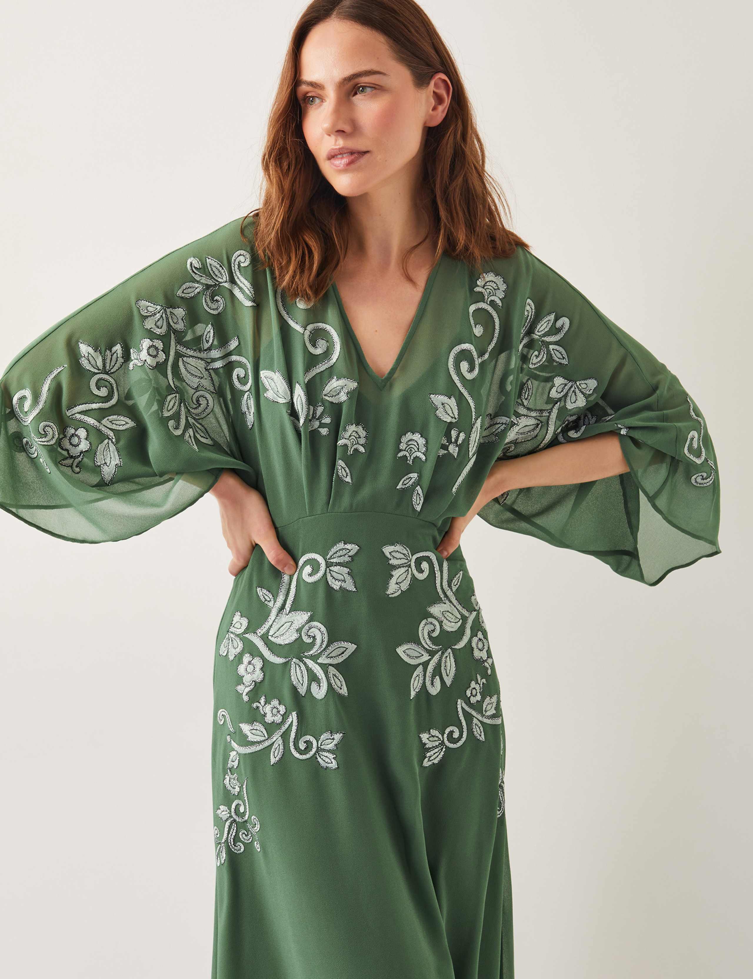 Embroidered V-Neck Midi Tea Dress 2 of 5
