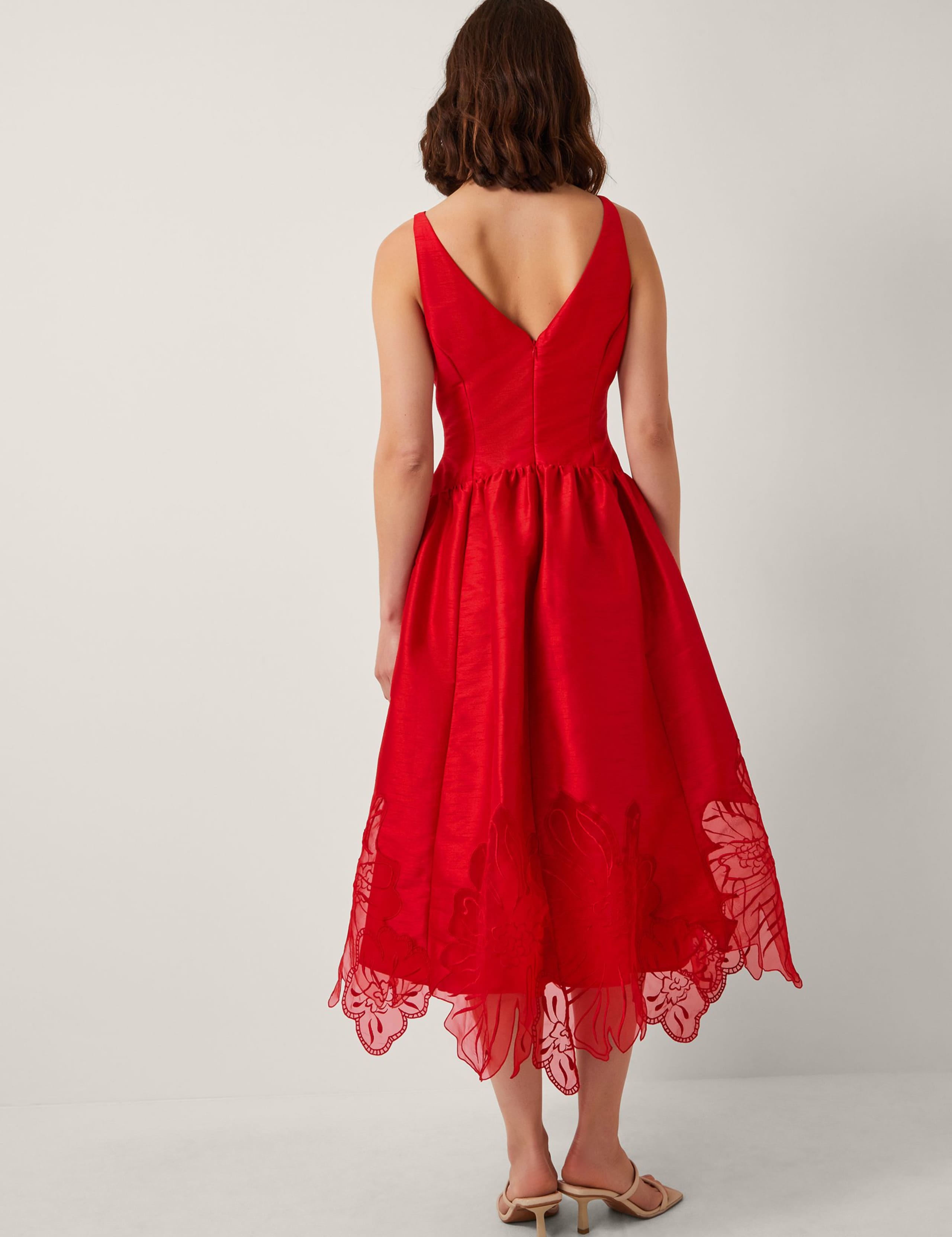 Satin Floral Embroidered Cut Work Midi Skater Dress 3 of 6