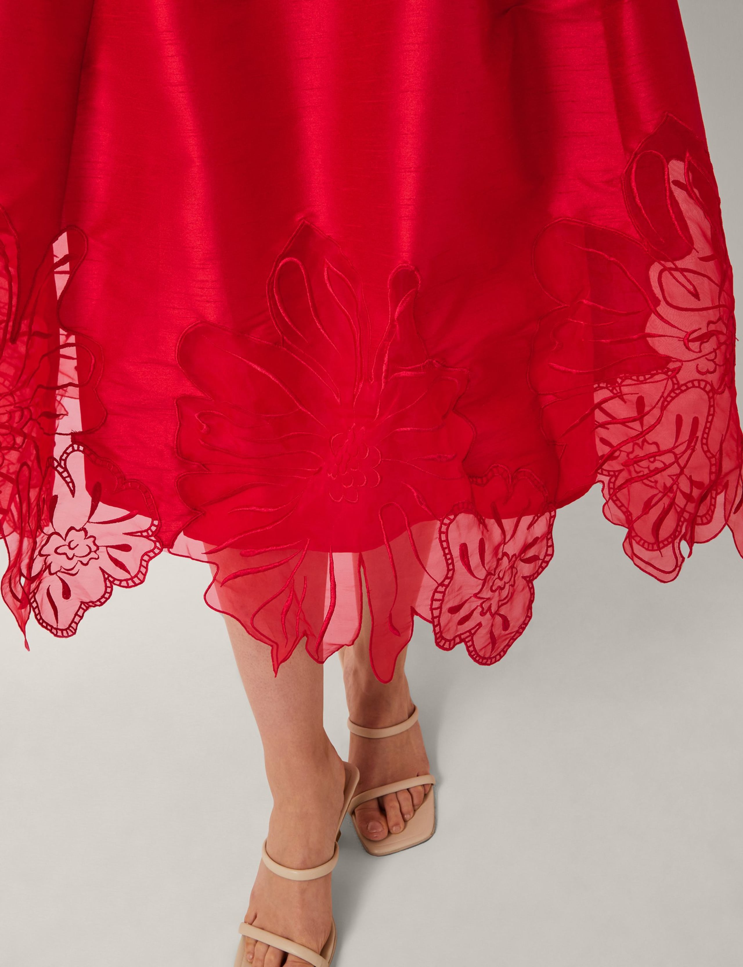 Satin Floral Embroidered Cut Work Midi Skater Dress 4 of 6