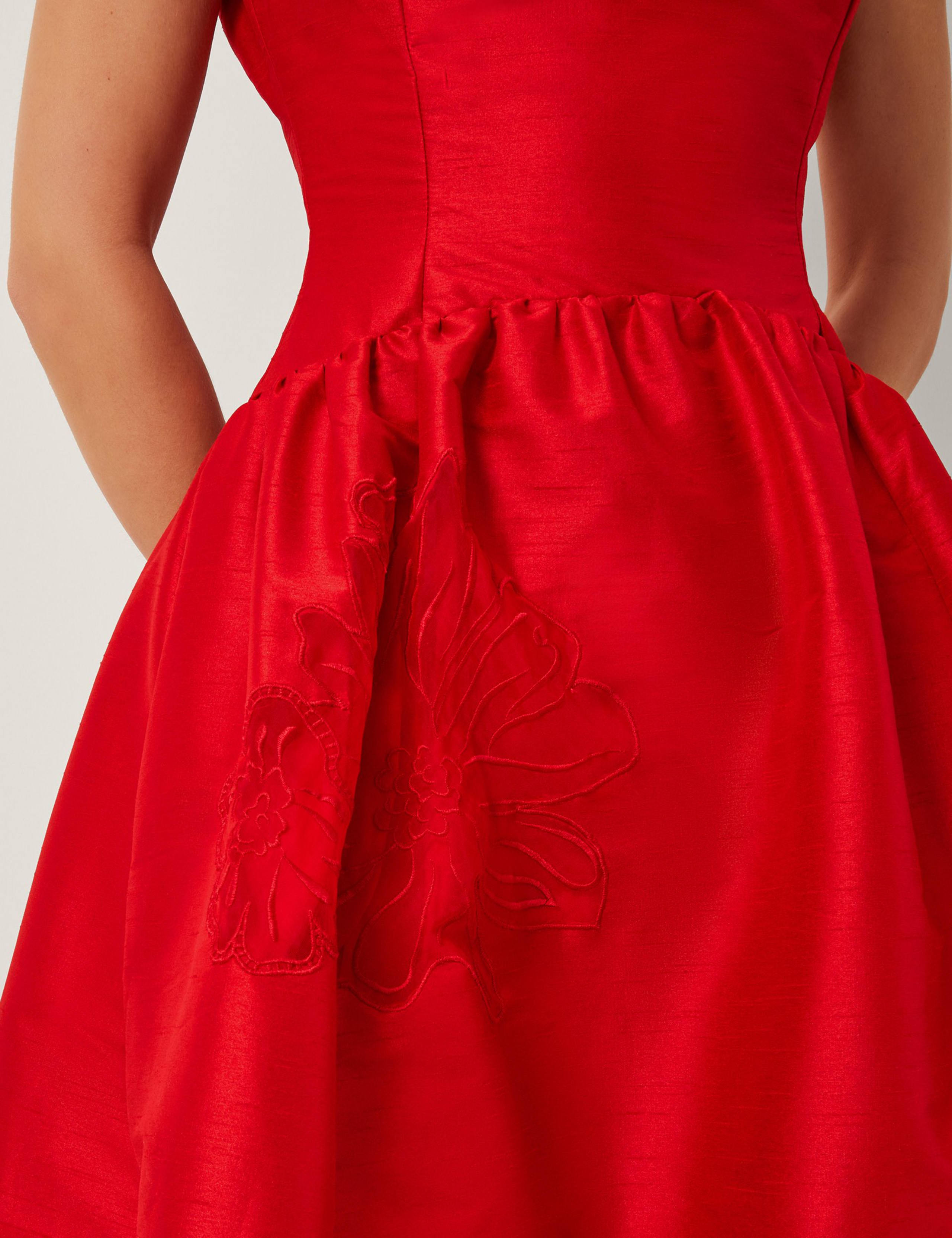 Satin Floral Embroidered Cut Work Midi Skater Dress 5 of 6