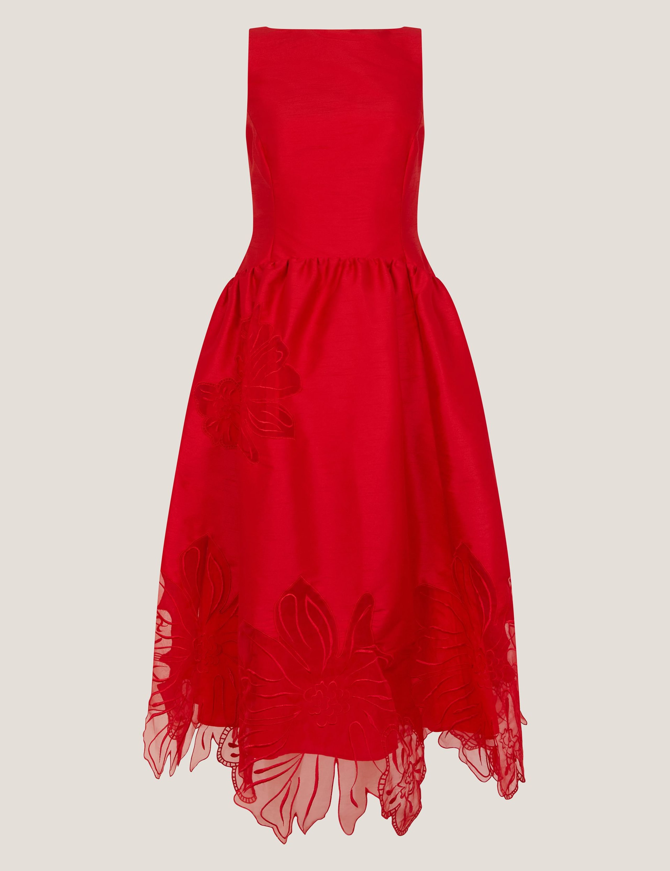 Satin Floral Embroidered Cut Work Midi Skater Dress 2 of 6