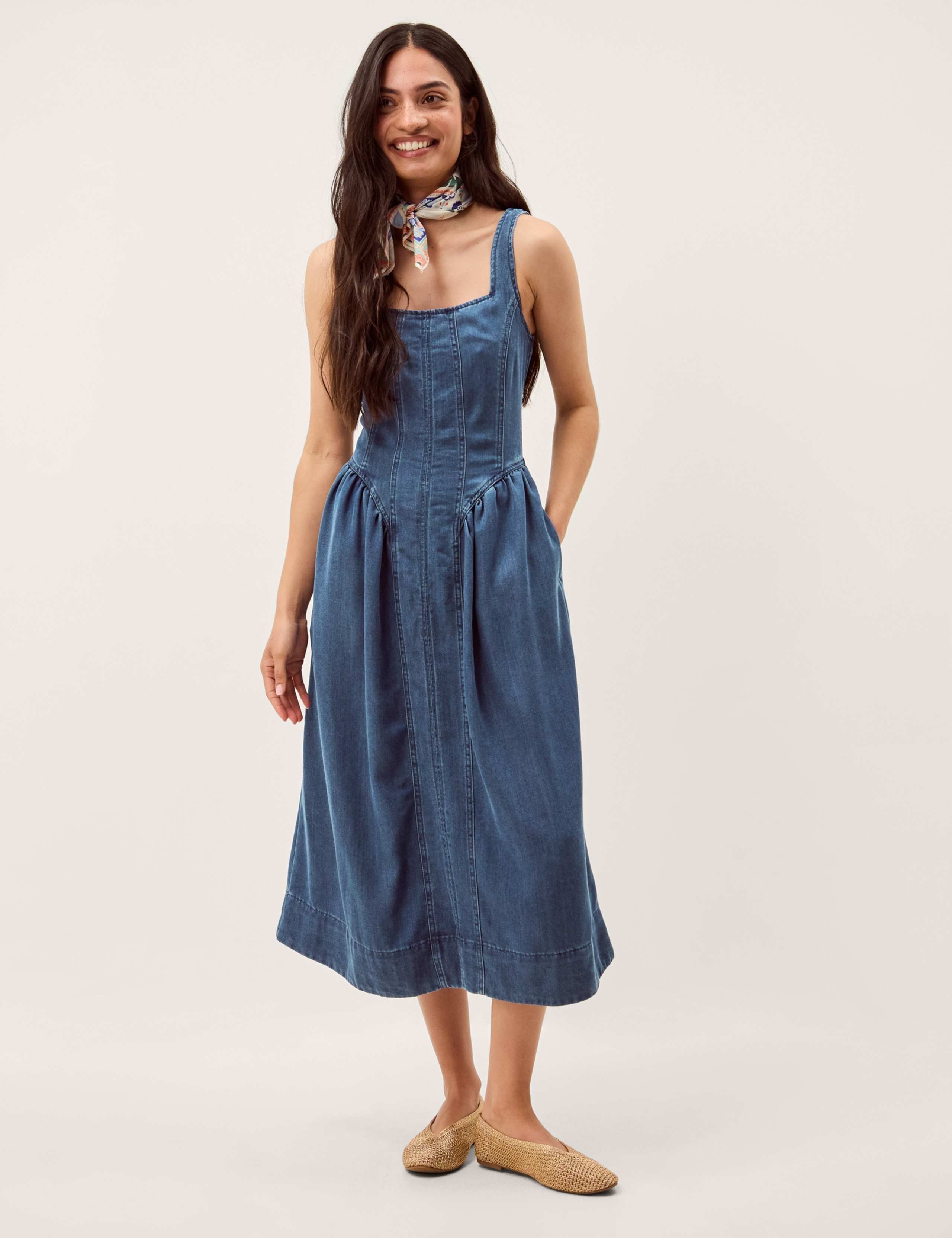 Denim Square Neck Midi Skate Dress 1 of 5