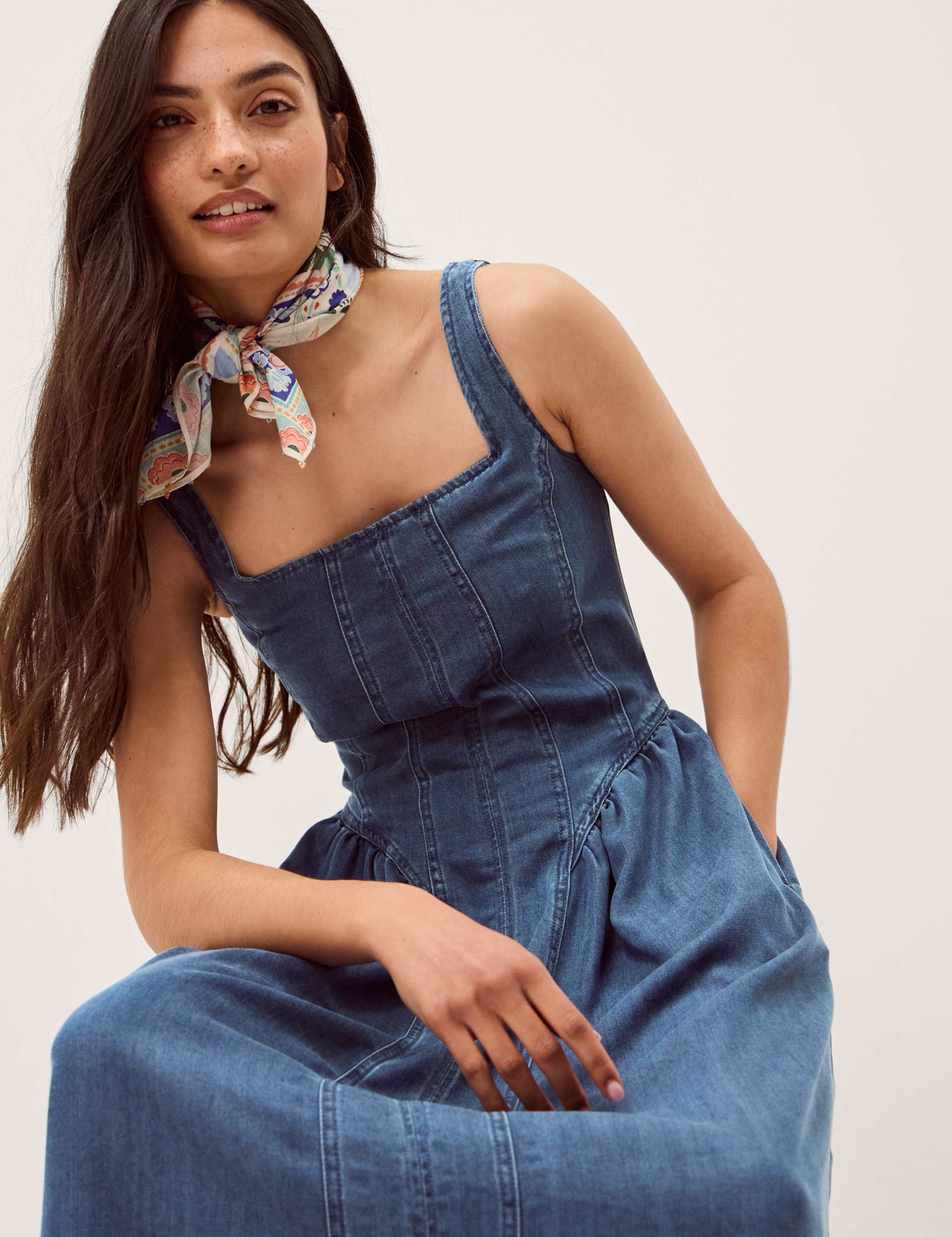 Denim Square Neck Midi Skate Dress 3 of 5