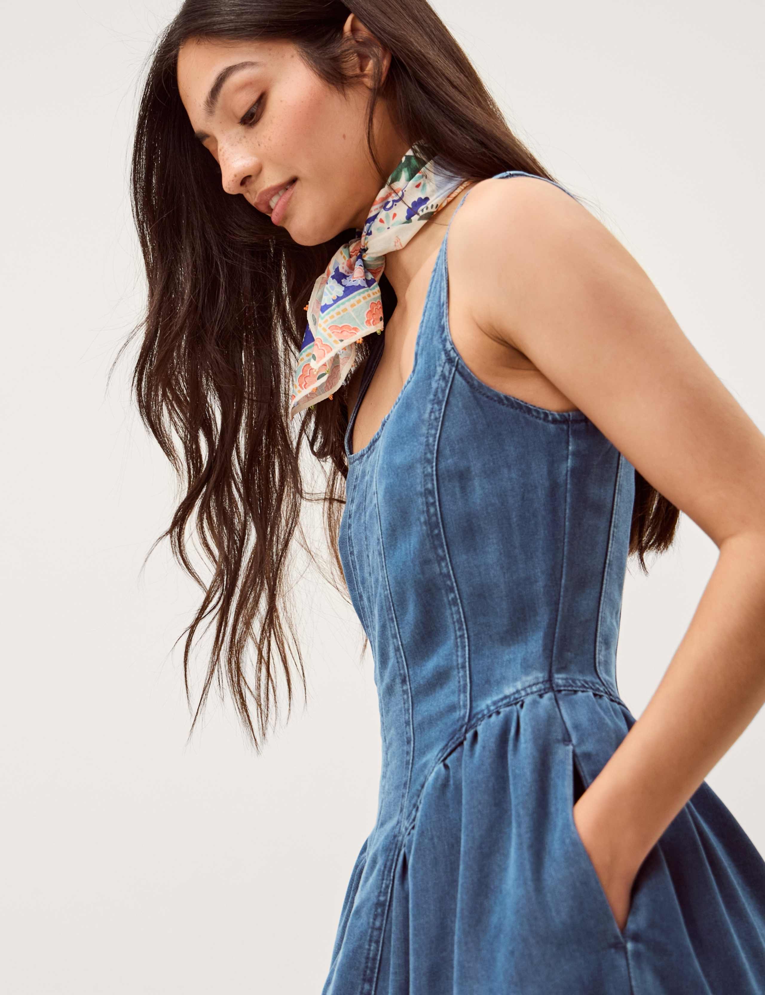 Denim Square Neck Midi Skate Dress 4 of 5