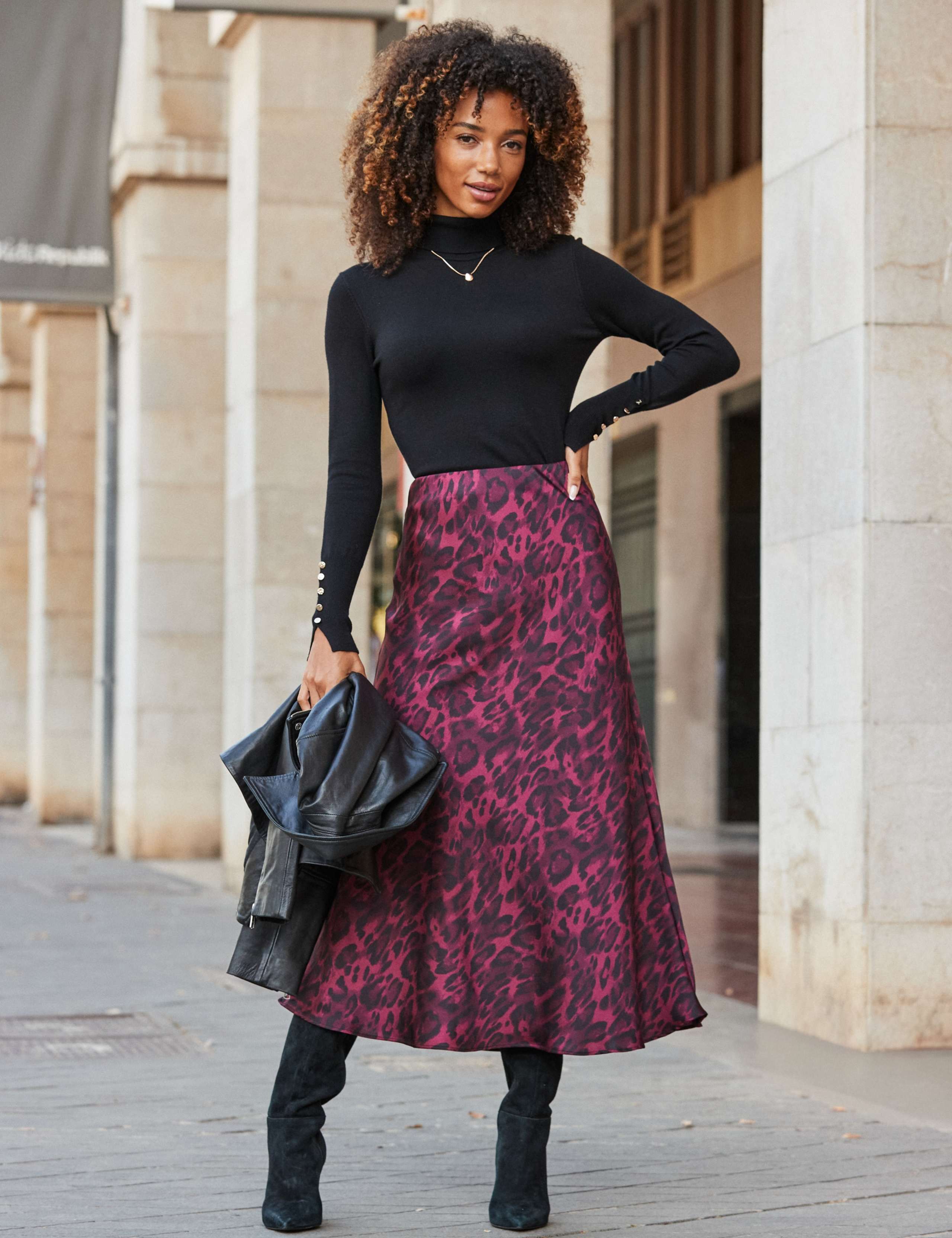 Satin Leopard Print Midi Slip Skirt 2 of 5