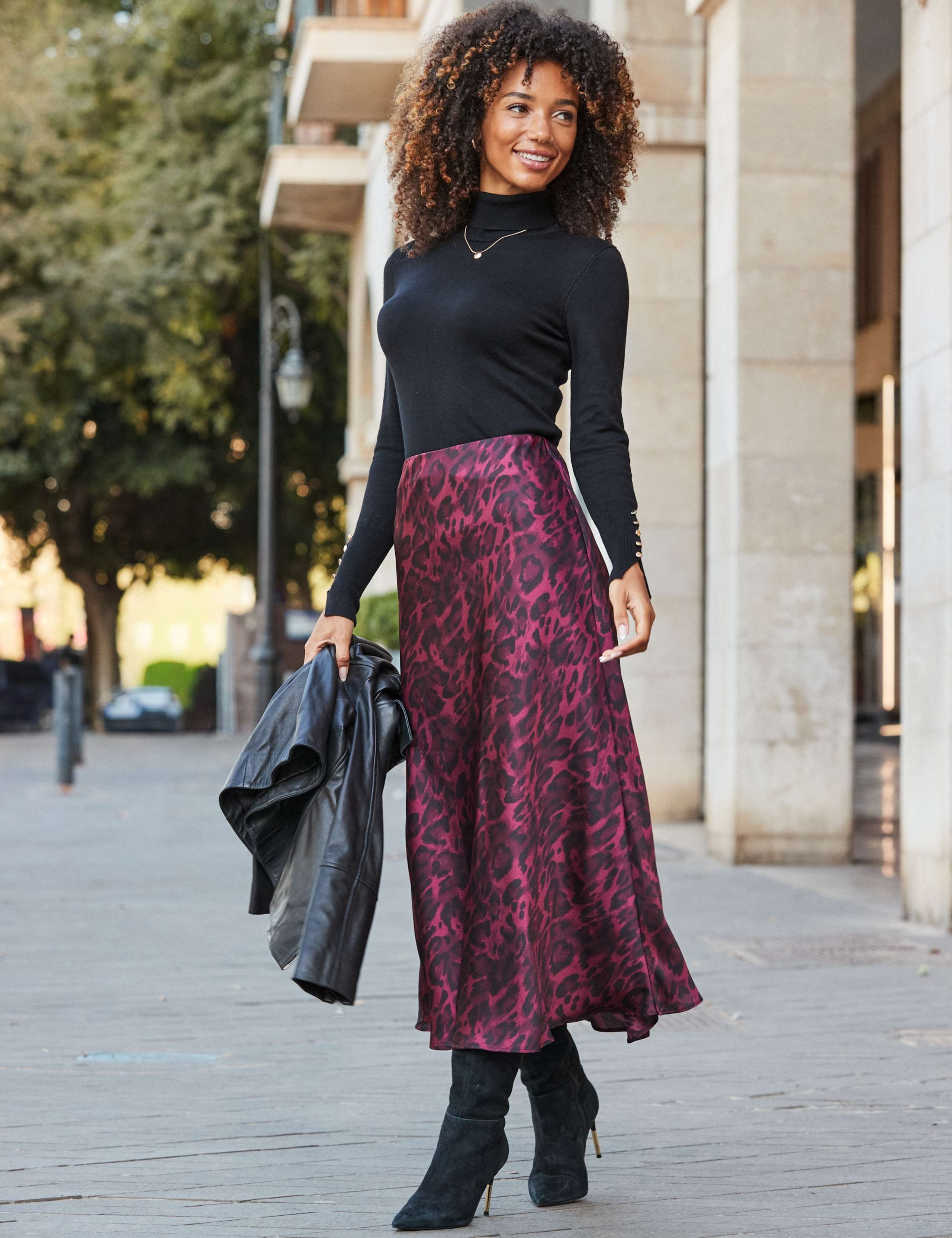 Satin Leopard Print Midi Slip Skirt 5 of 5