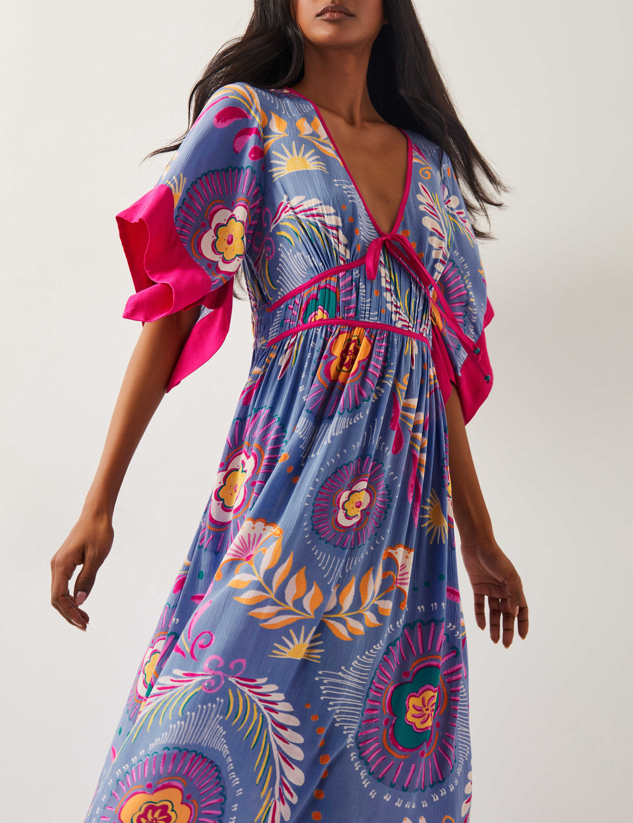 Floral V-Neck Shirred Midi Skater Dress 2 of 4