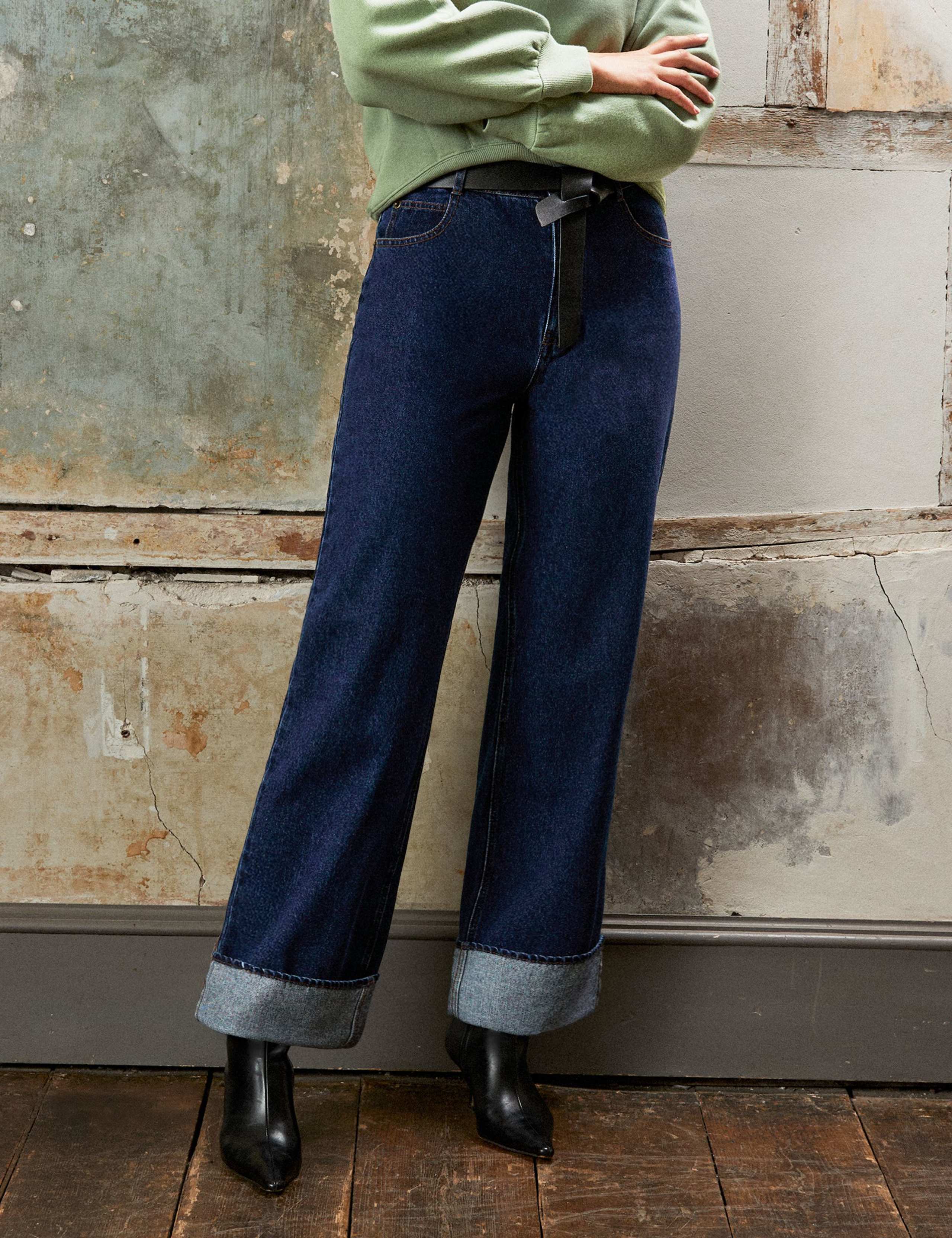 High Waisted Wide Leg Turn Up Jeans 2 of 6
