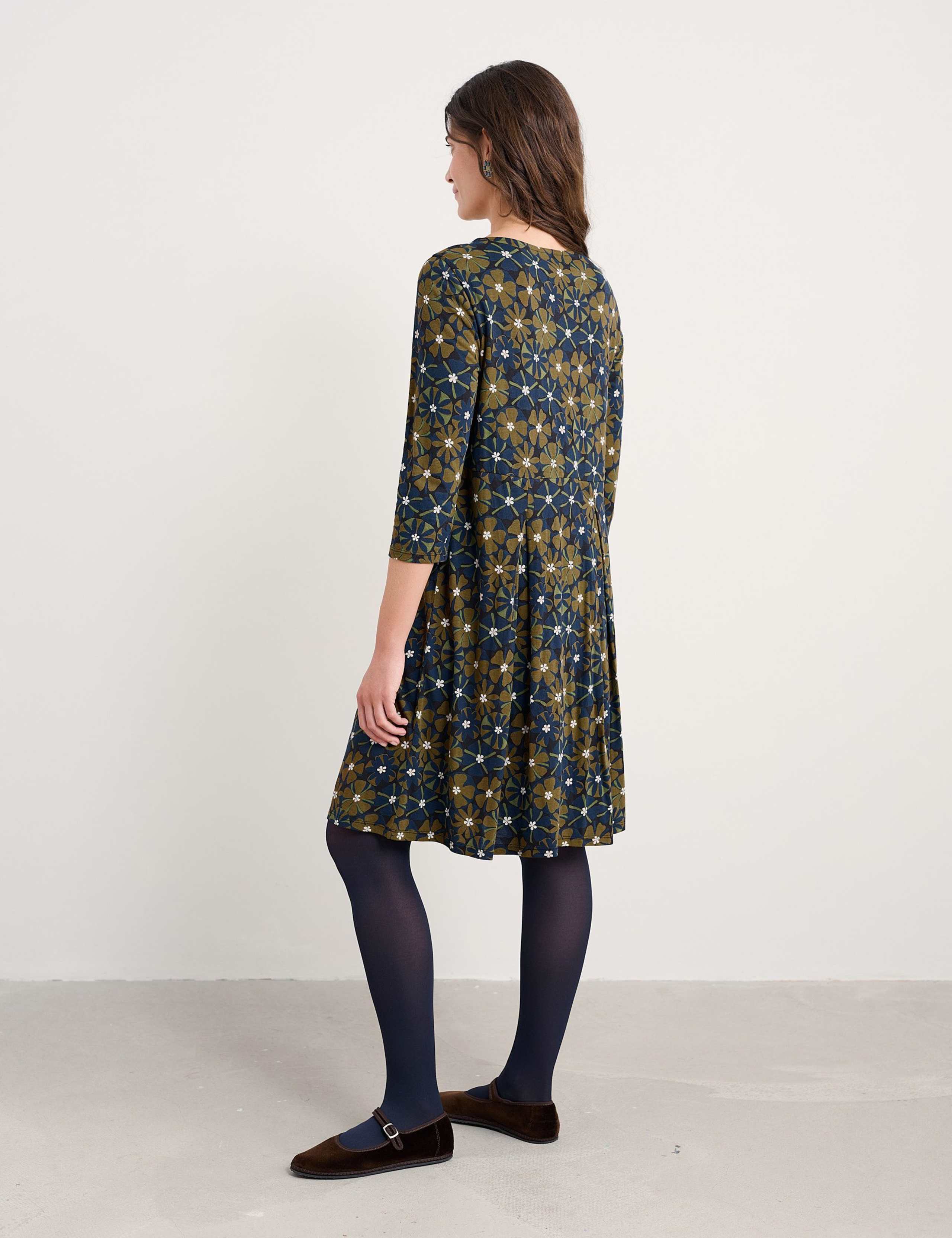 Cotton Rich Floral Knee Length Waisted Dress 4 of 5