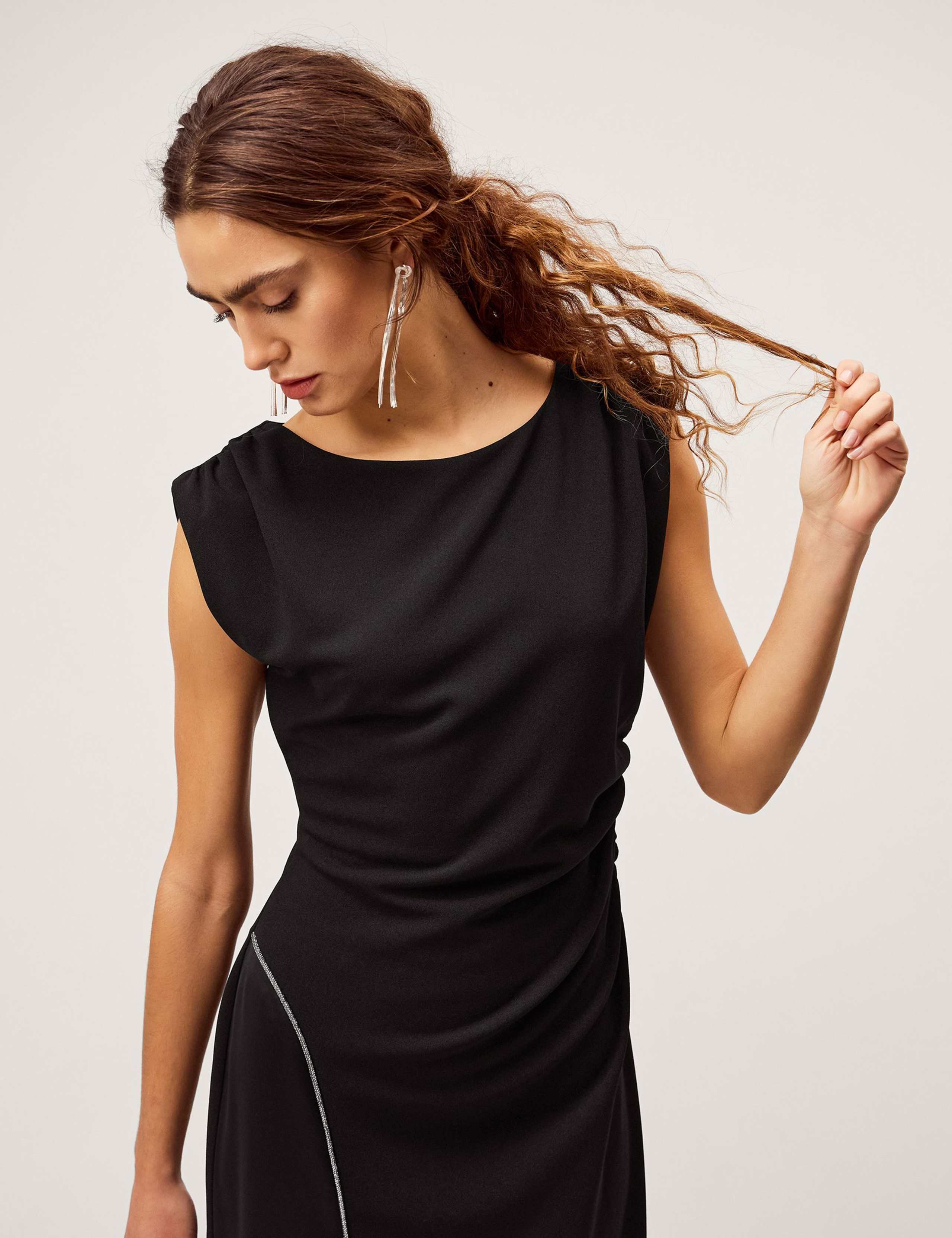 Jersey Satin Panel Maxi Column Dress 4 of 5