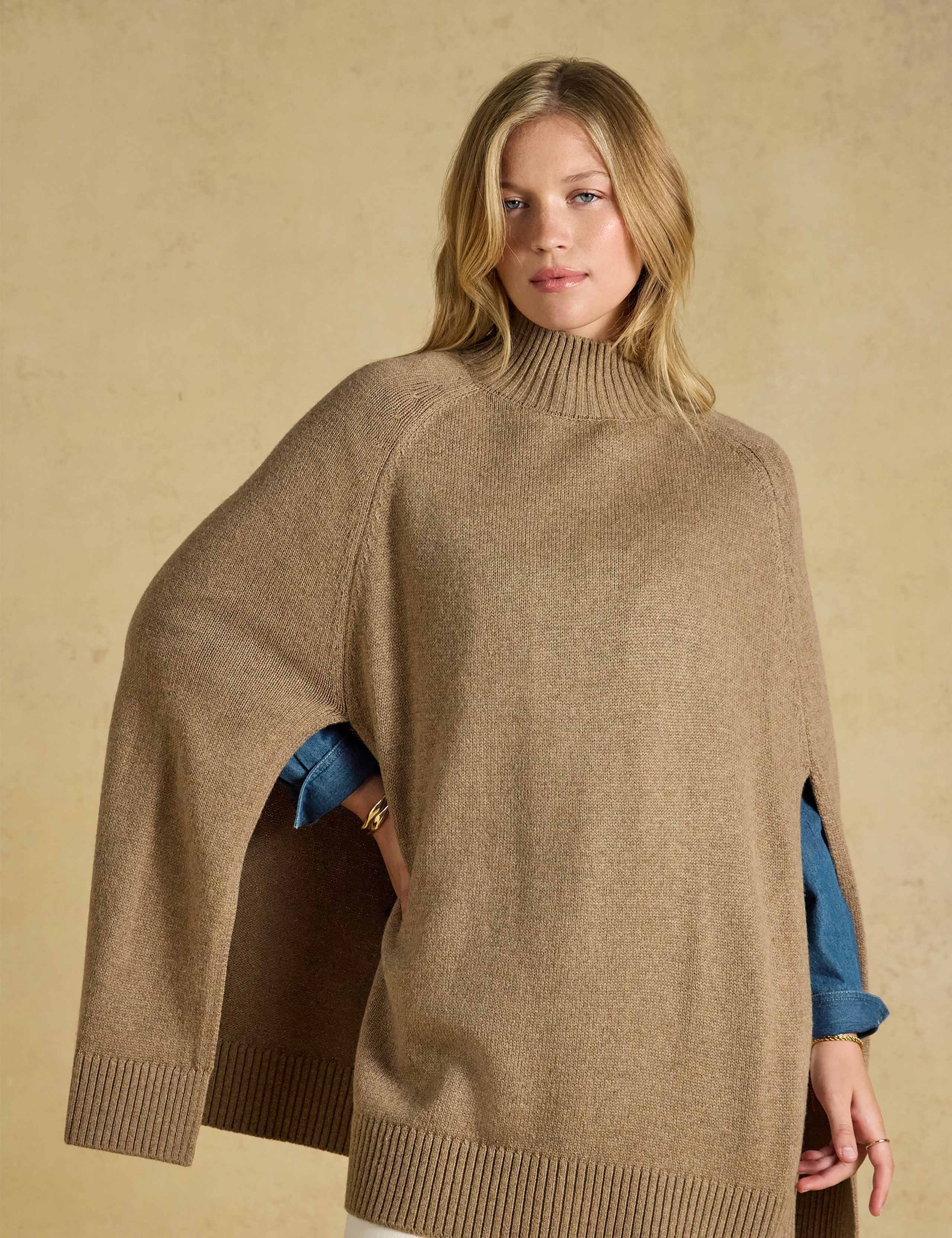 Textured High Neck Knitted Cape 2 of 7