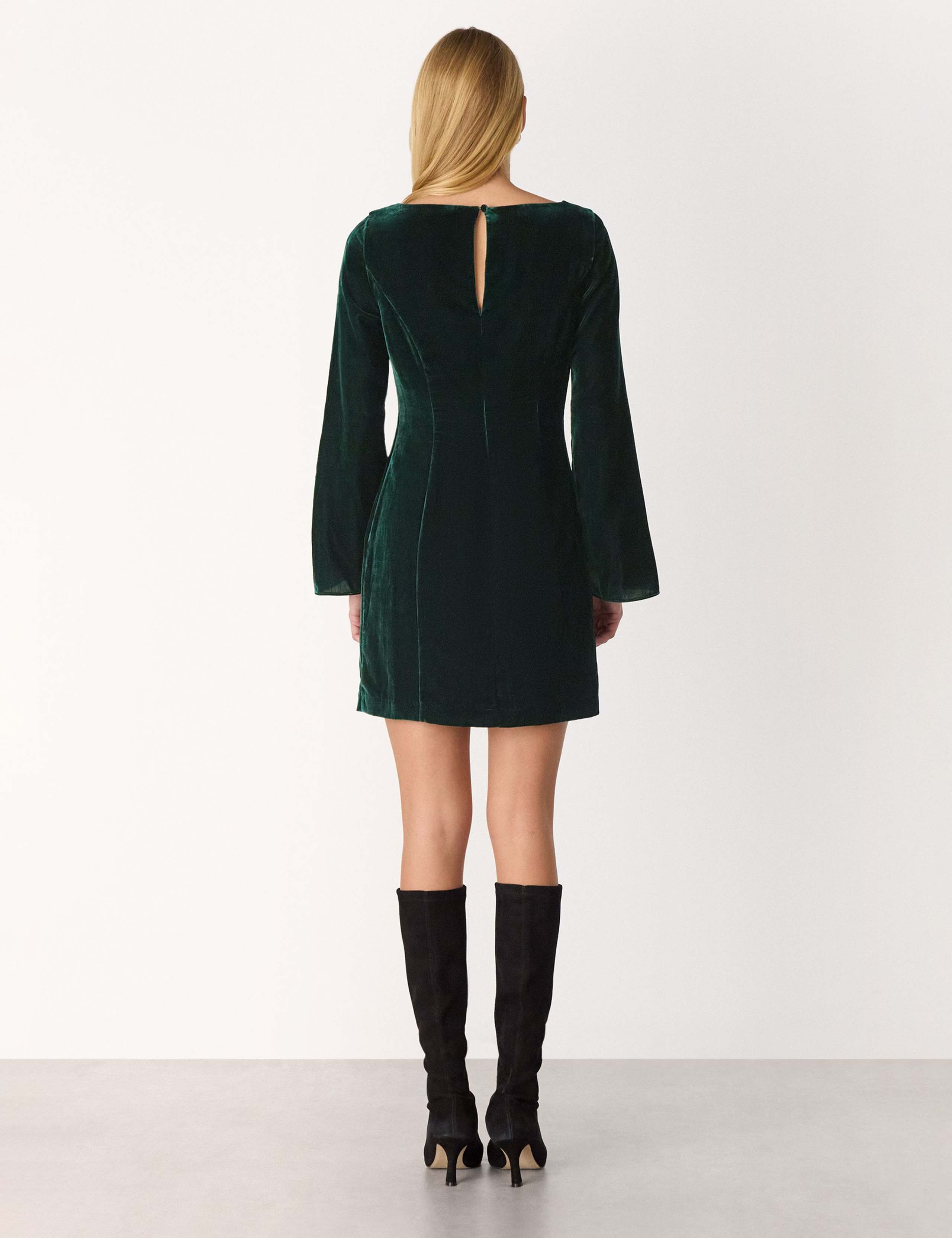 Velvet Flare Sleeve Mini Shift Dress 3 of 4