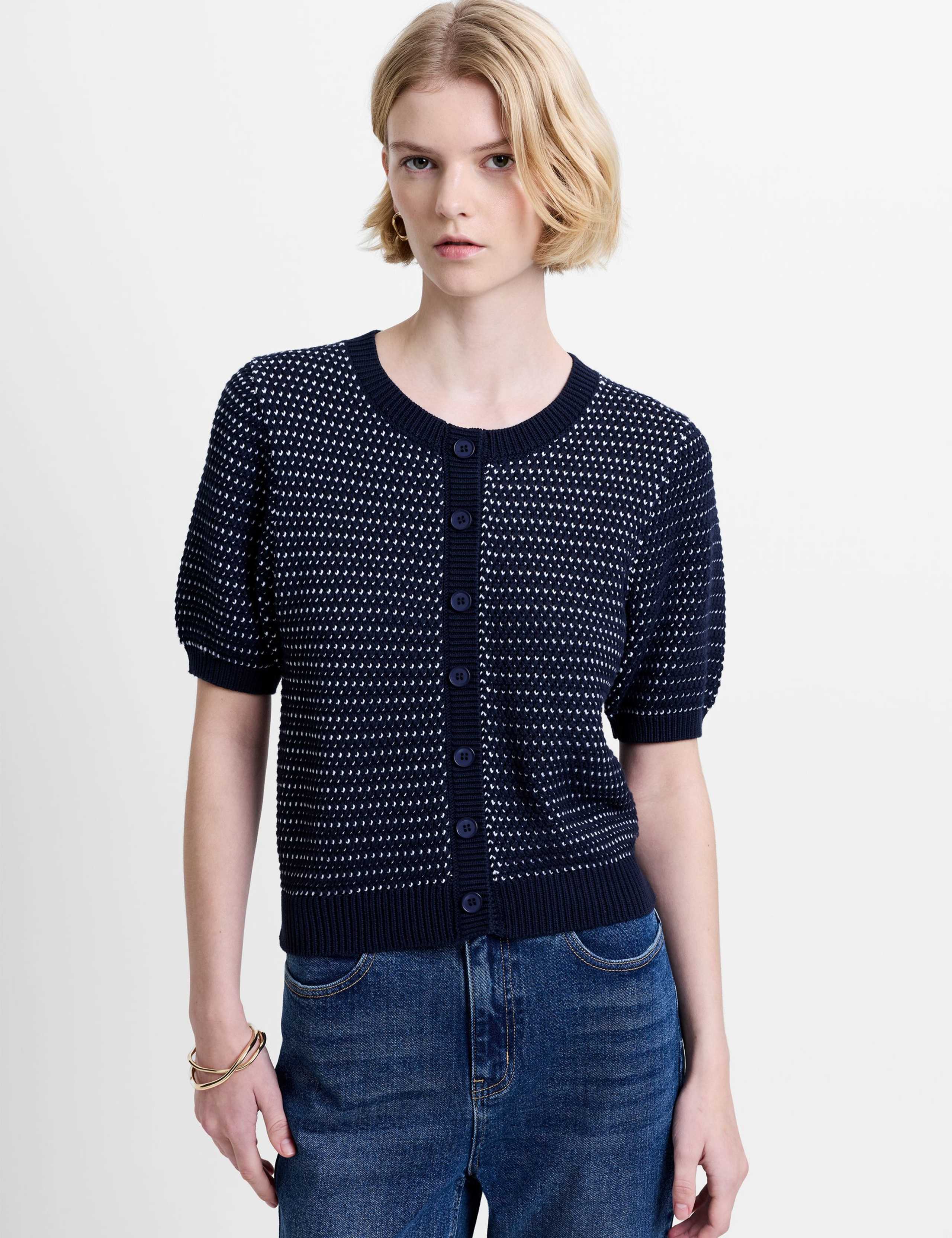 Cotton Rich Textured Cardigan 1 of 6