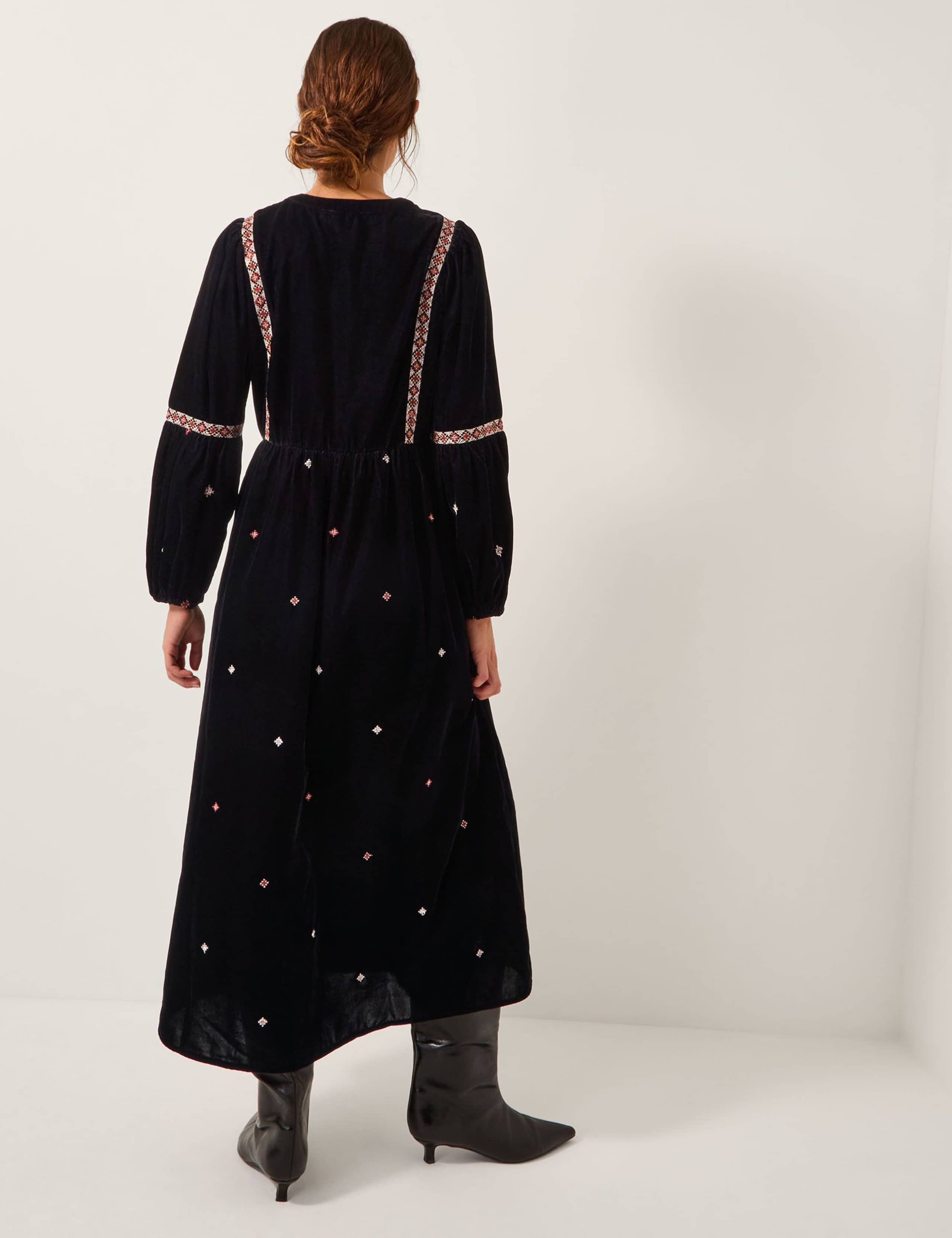 Velvet Embroidered Midi Smock Dress 2 of 4