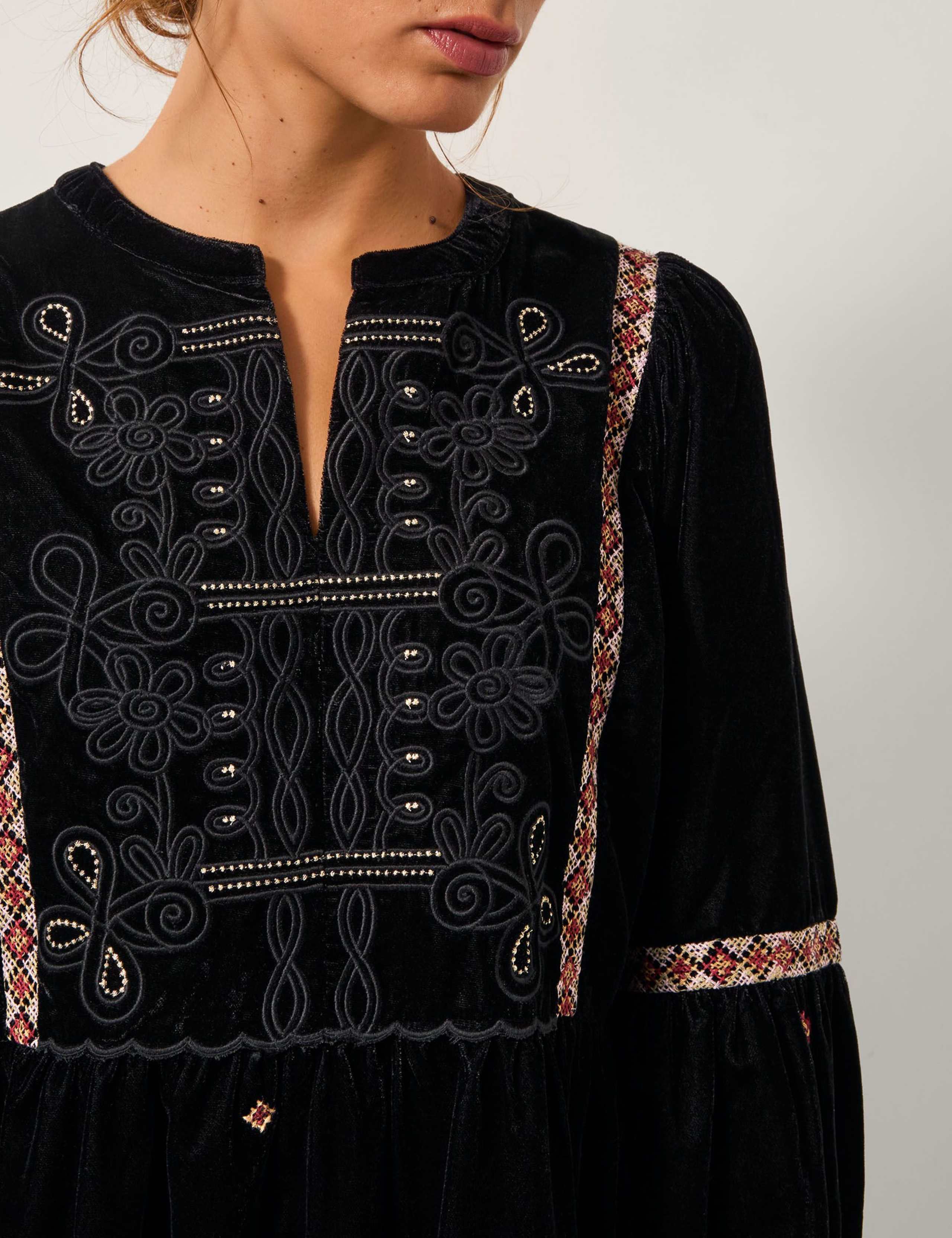 Velvet Embroidered Midi Smock Dress 4 of 4