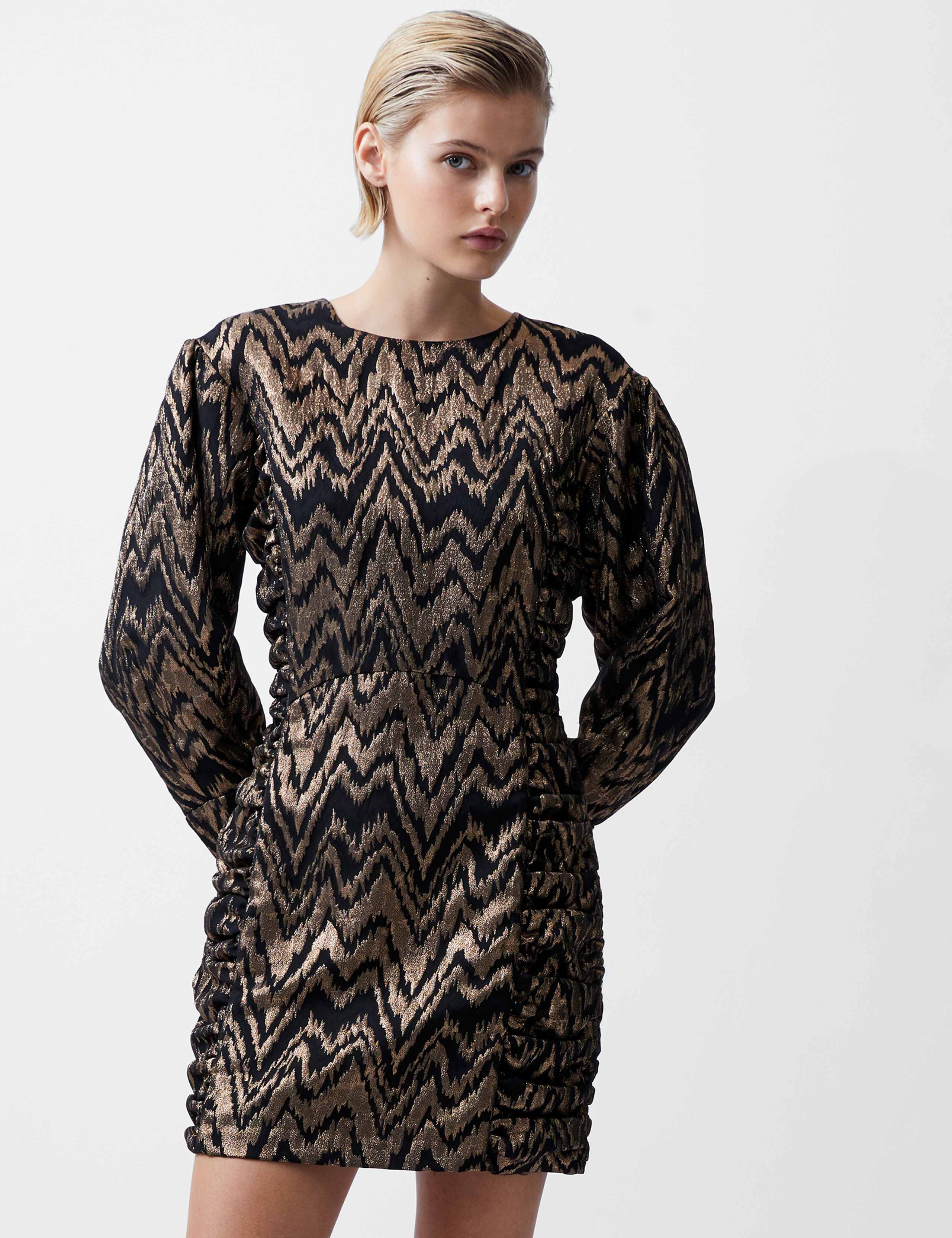 Jacquard Puff Sleeve Mini Swing Dress 3 of 3