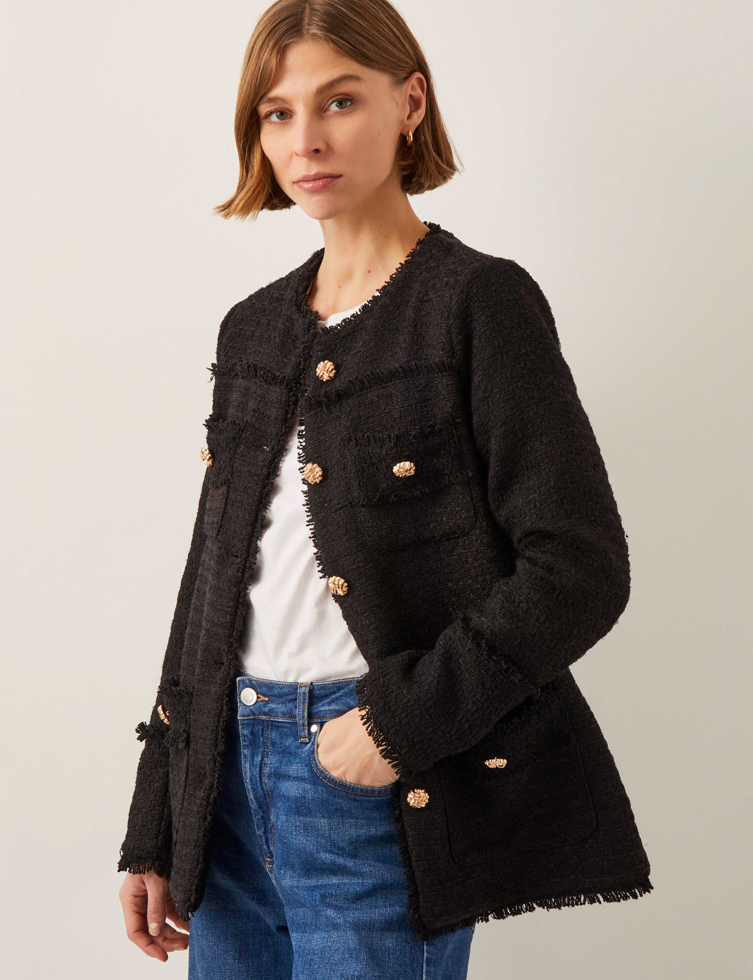 Tweed Textured Collarless Blazer 1 of 4