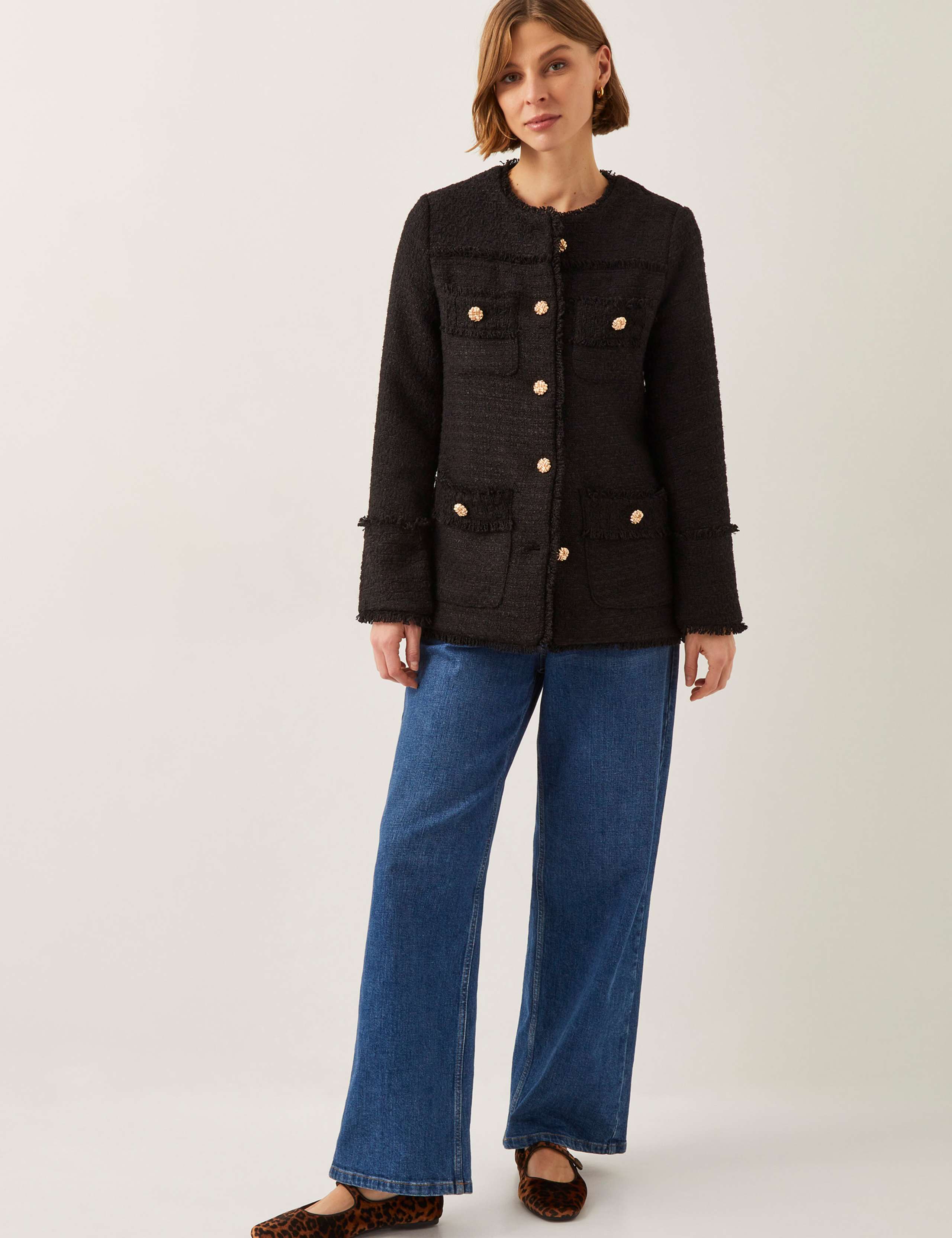 Tweed Textured Collarless Blazer 2 of 4