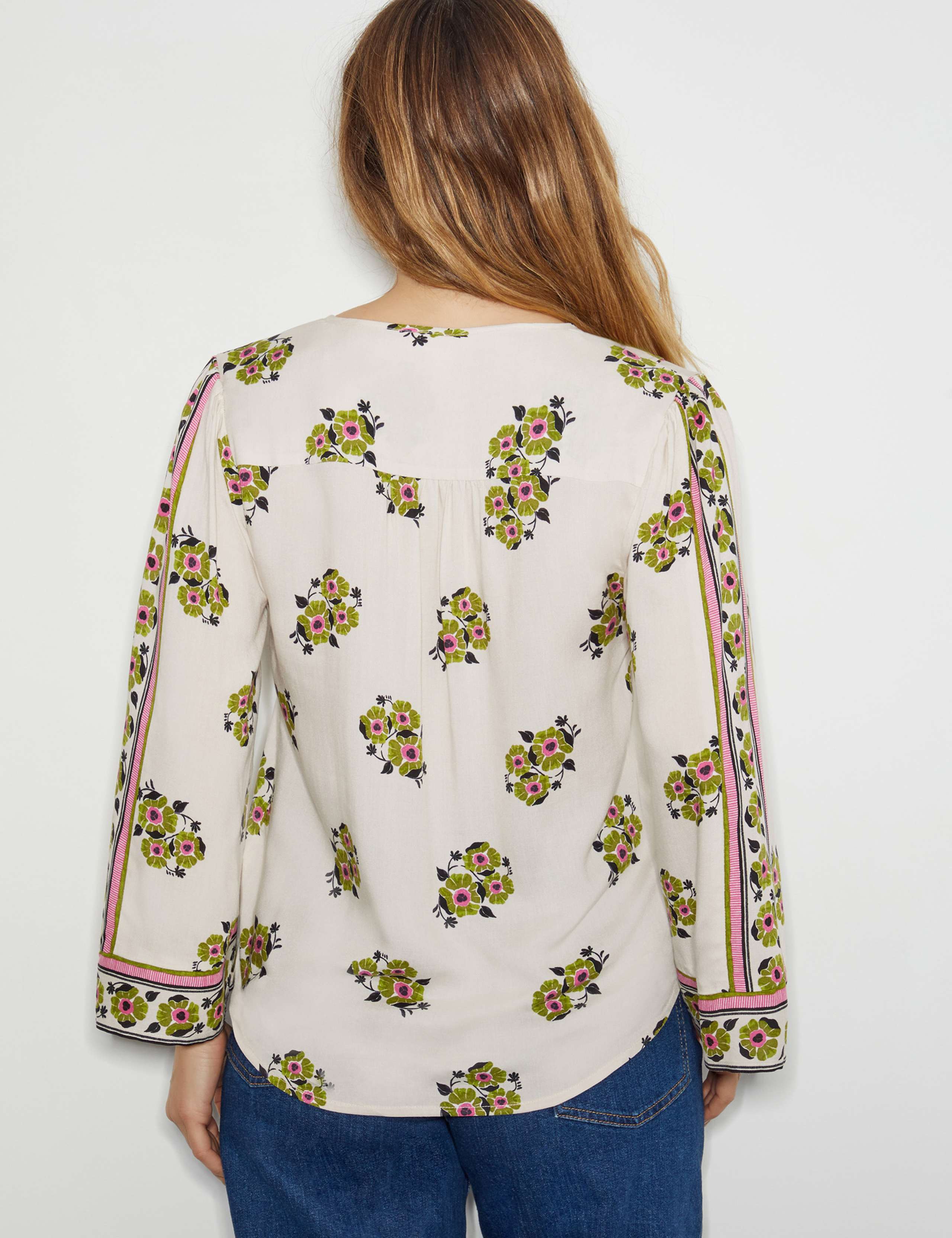 Floral V-Neck Pintuck Bow Blouse 6 of 6
