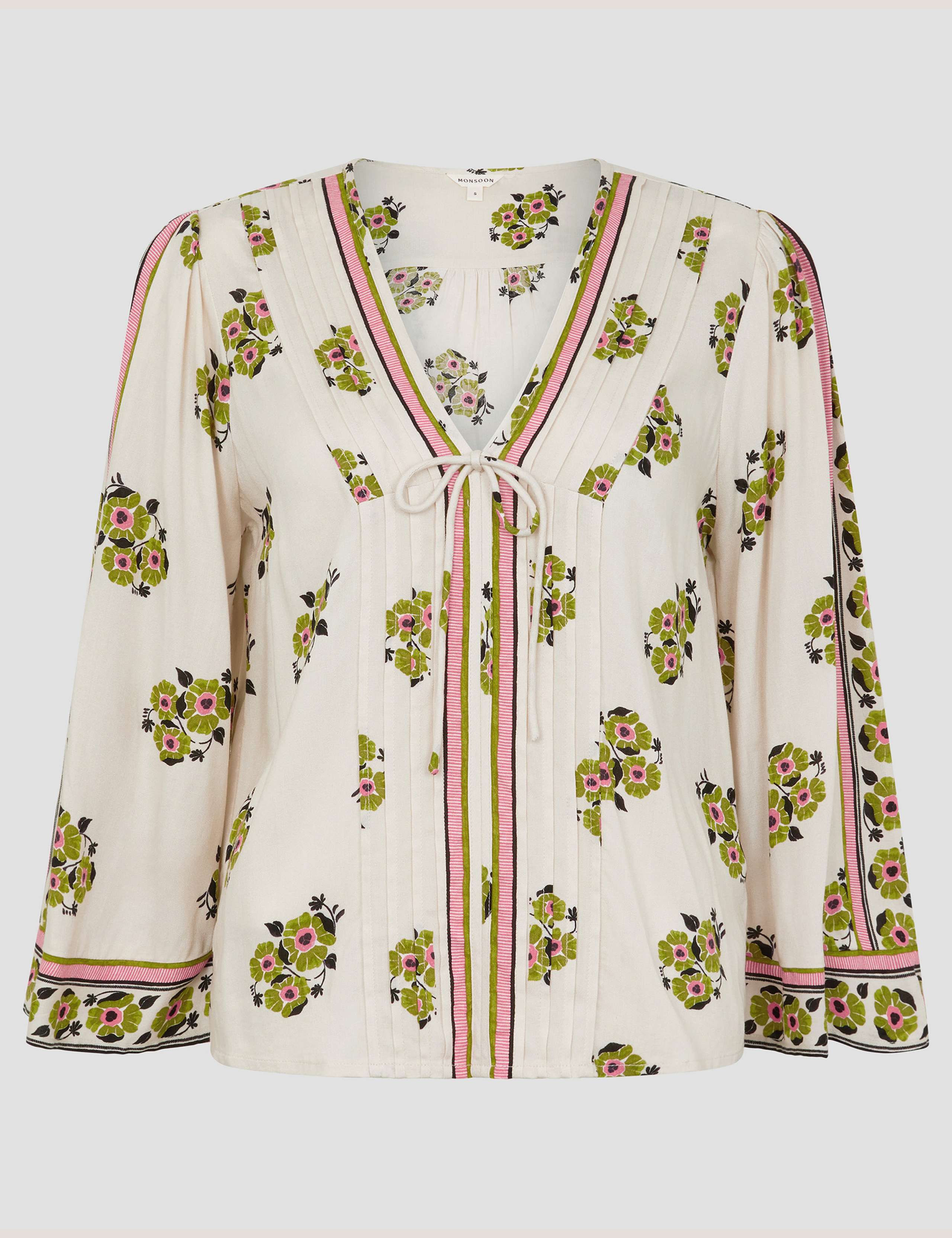 Floral V-Neck Pintuck Bow Blouse 2 of 6