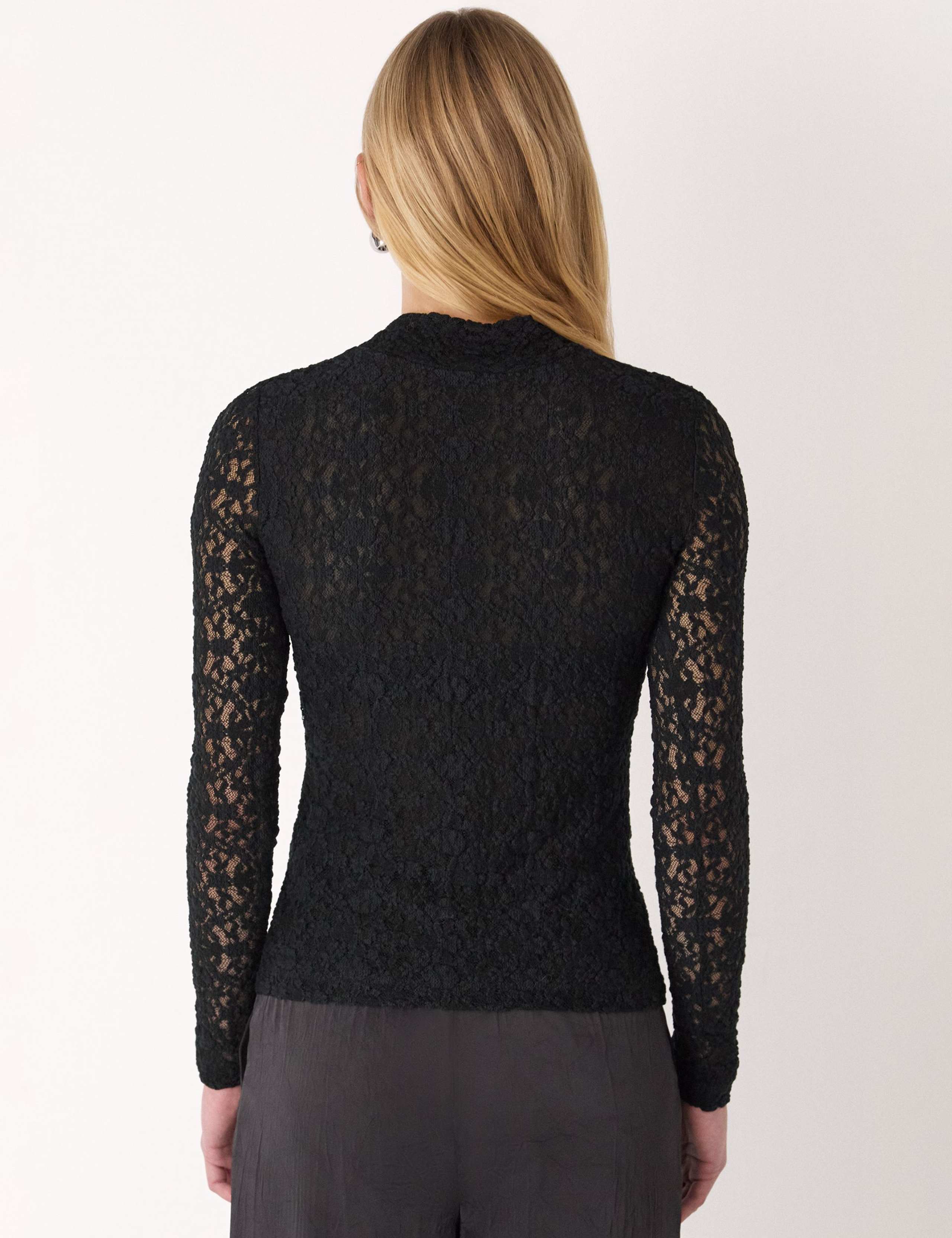 Cotton Blend Lace Detail High Neck Top 3 of 4