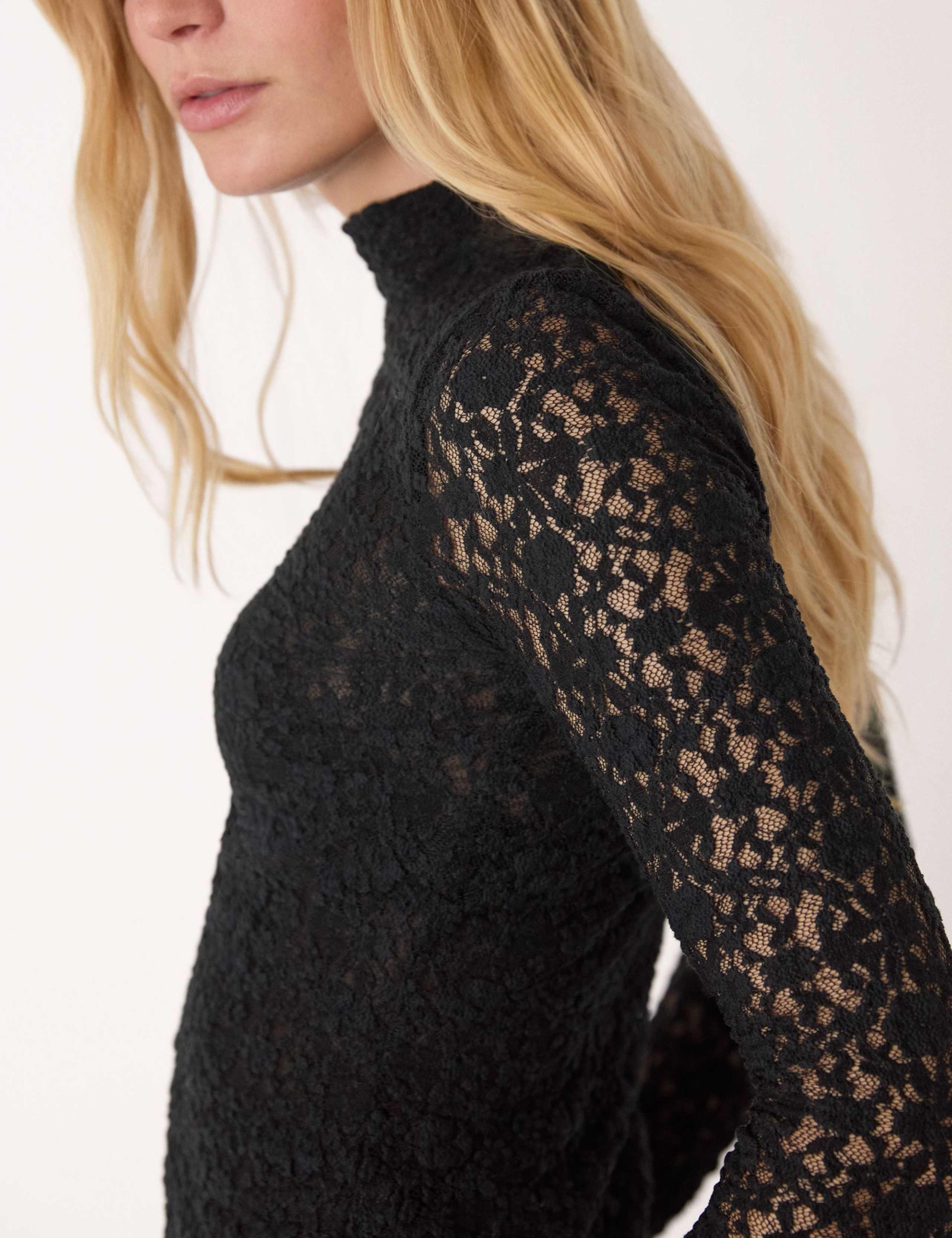 Cotton Blend Lace Detail High Neck Top 4 of 4