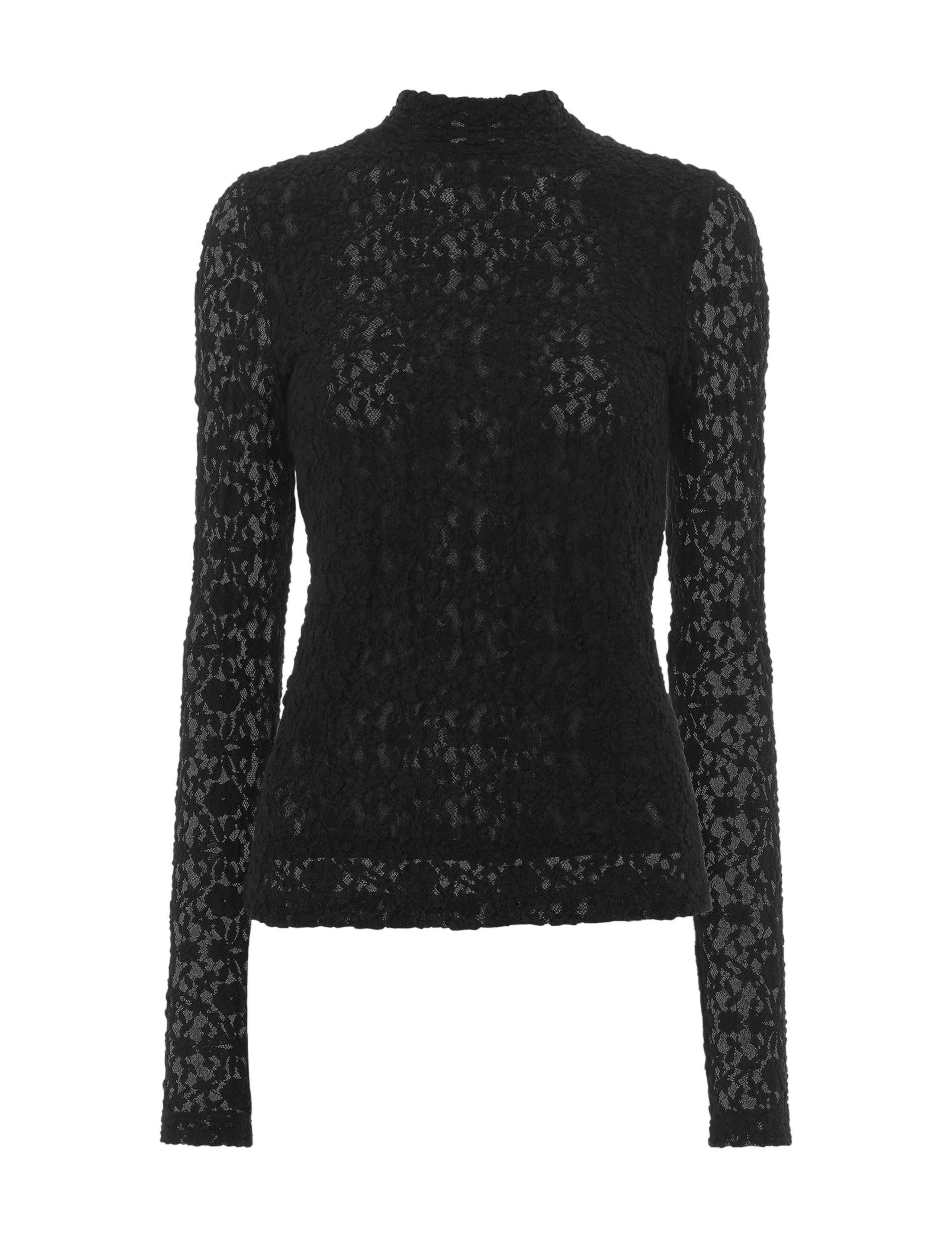 Cotton Blend Lace Detail High Neck Top 2 of 4