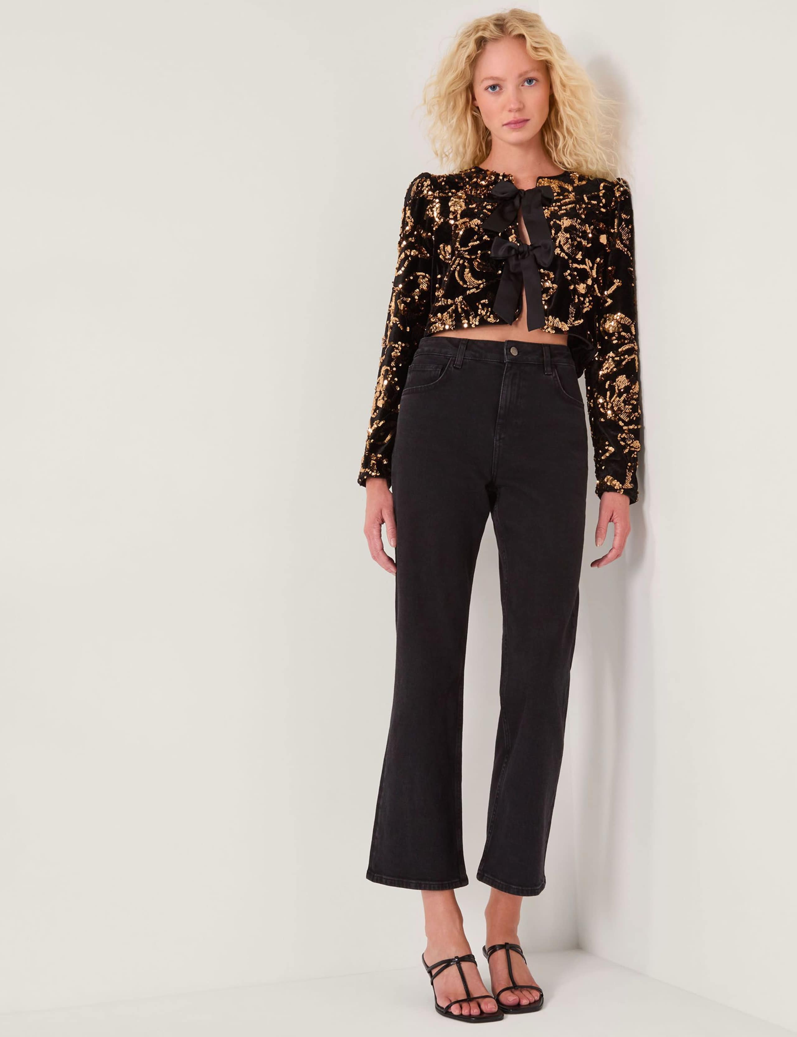 Velvet Sequinned Tie Front Cropped Jacket 1 of 5