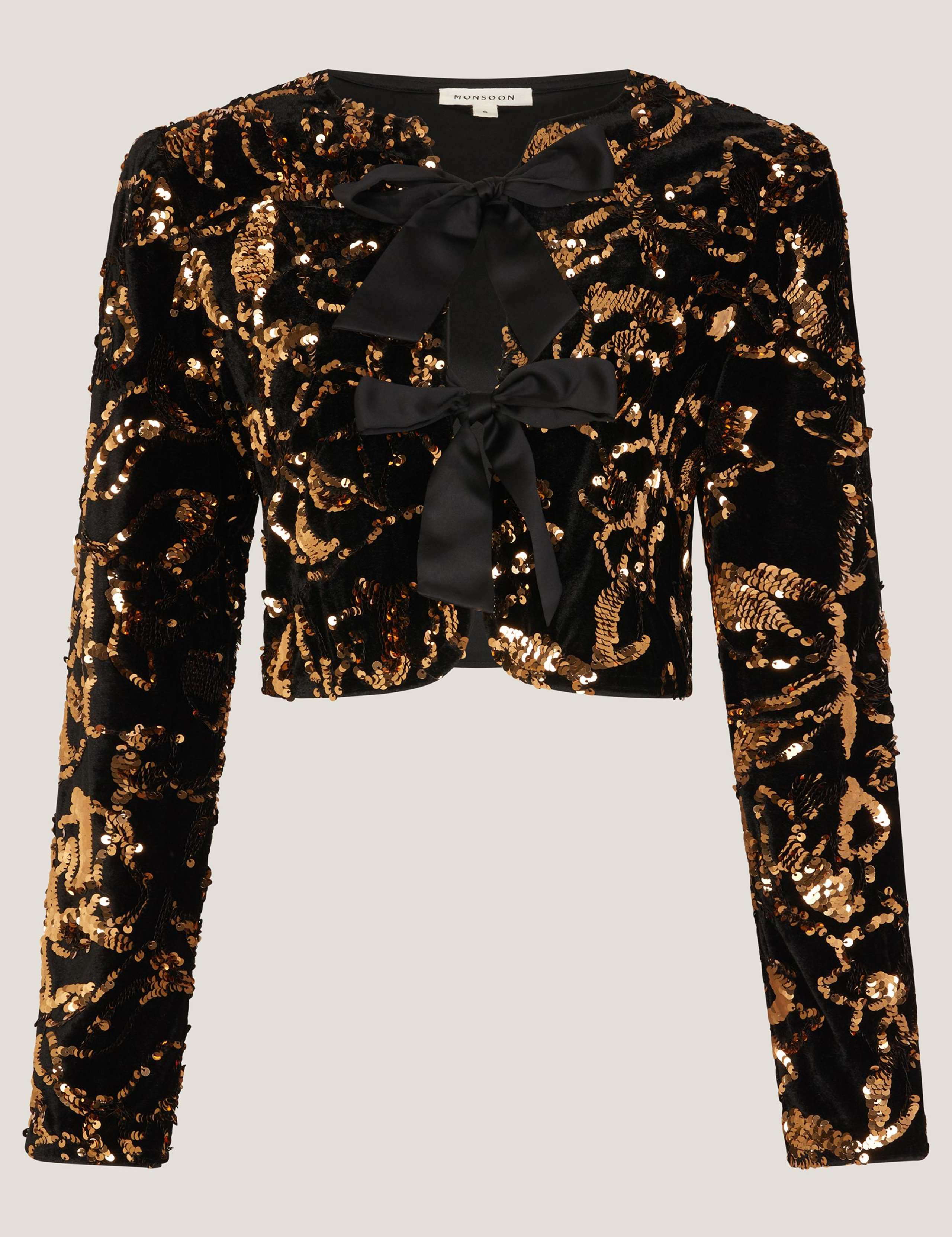 Velvet Sequinned Tie Front Cropped Jacket 2 of 5