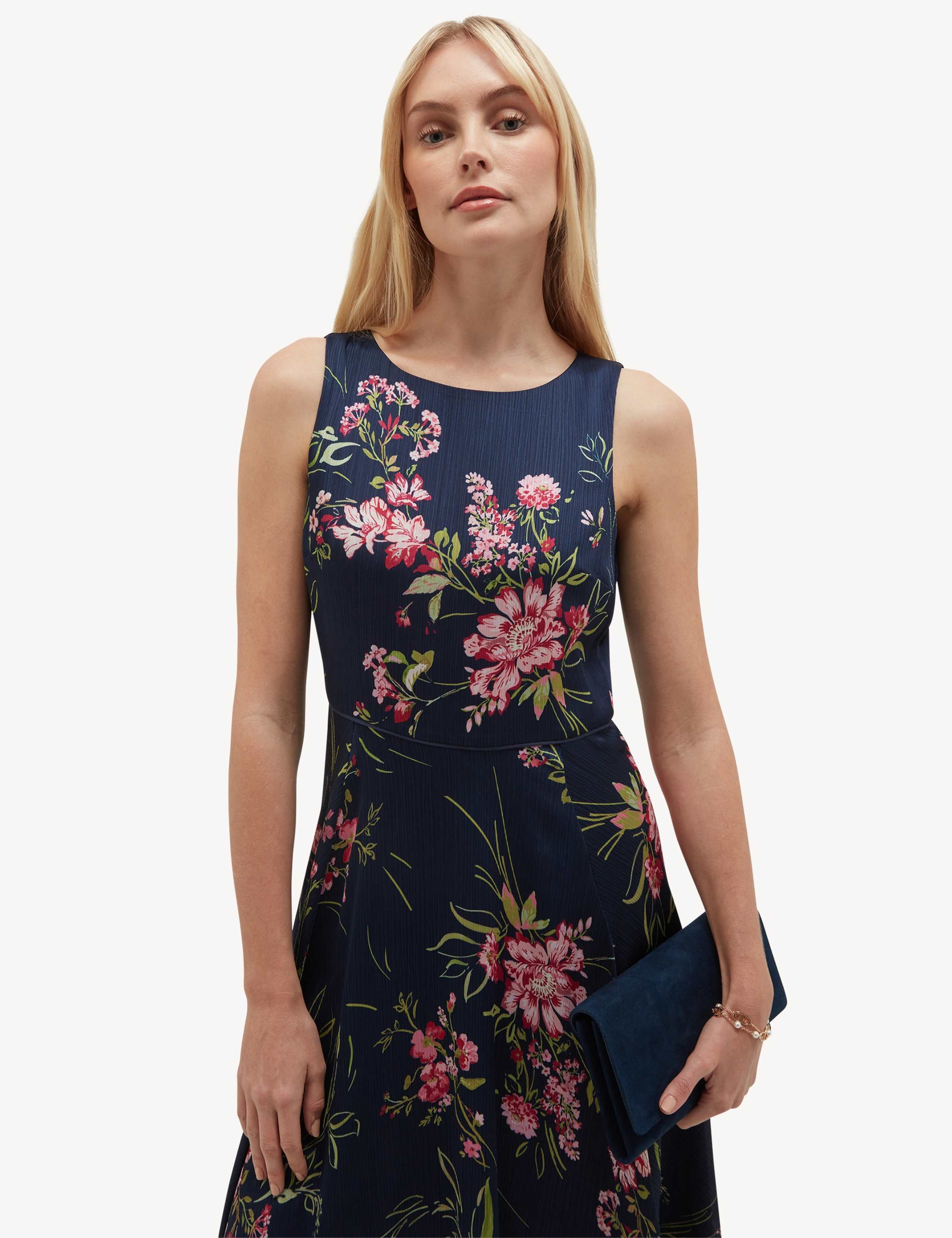 Satin Floral Crew Neck Midi Skater Dress 4 of 6