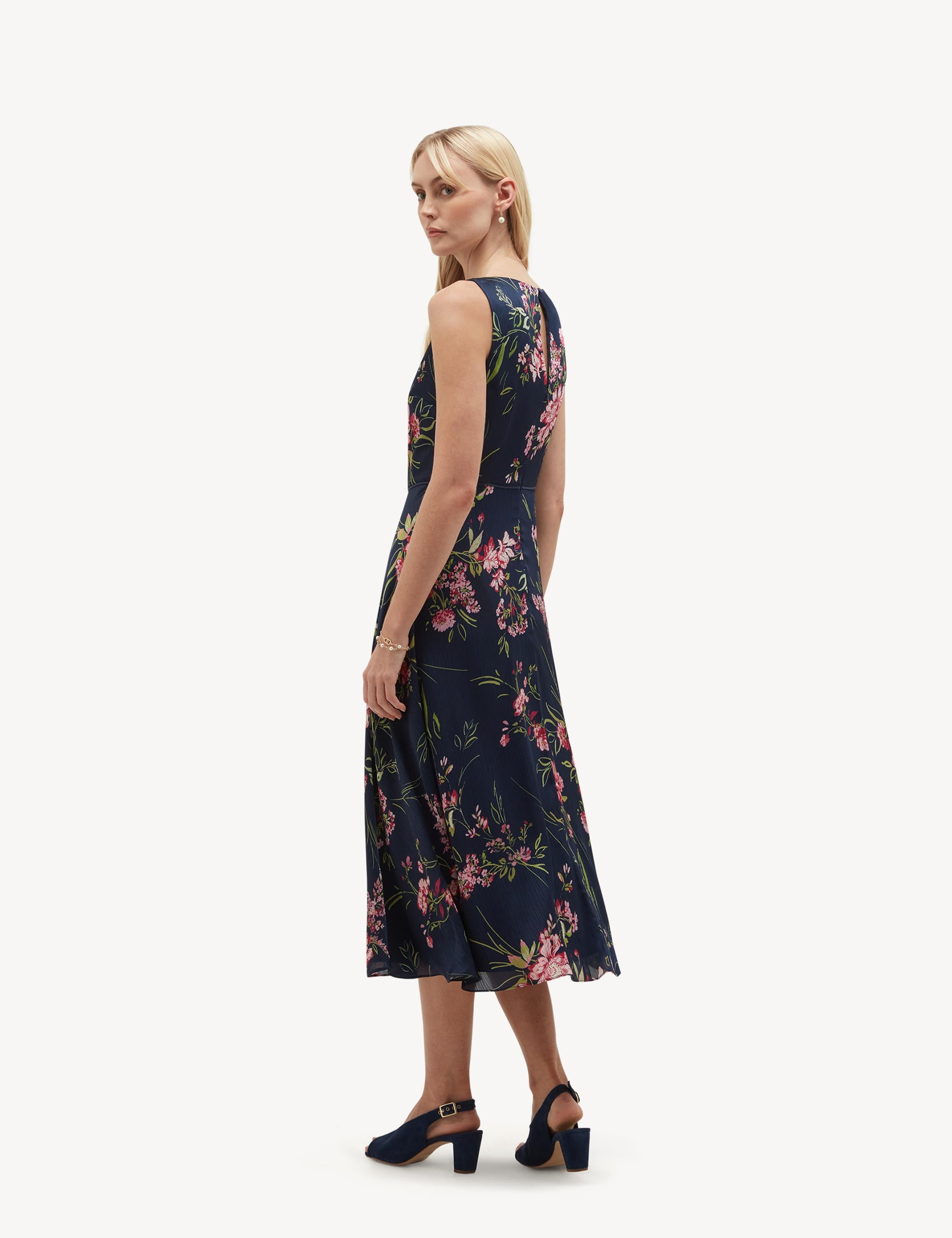Satin Floral Crew Neck Midi Skater Dress 6 of 6