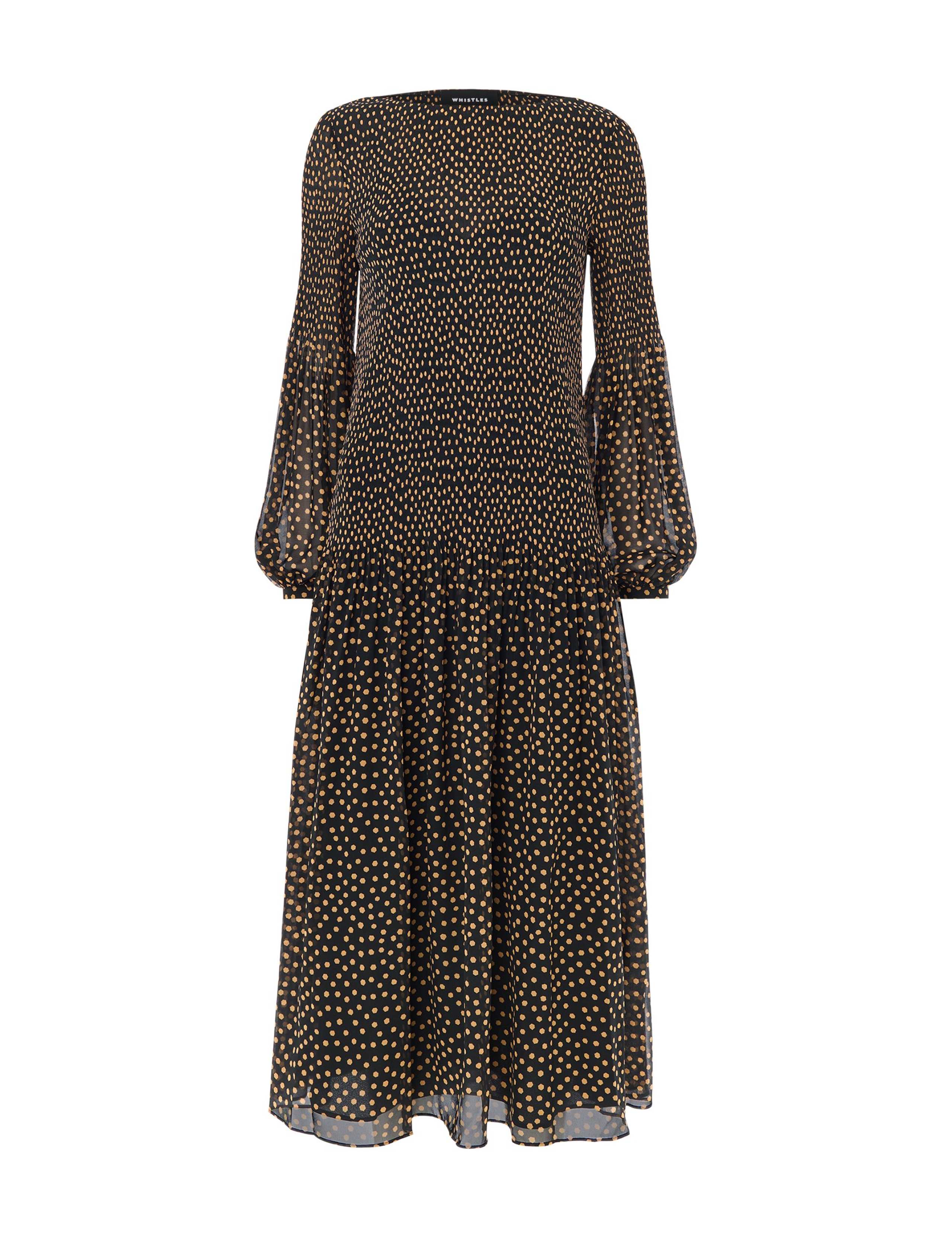 Spot Print Plissé Slash Neck Midi Smock Dress 2 of 4