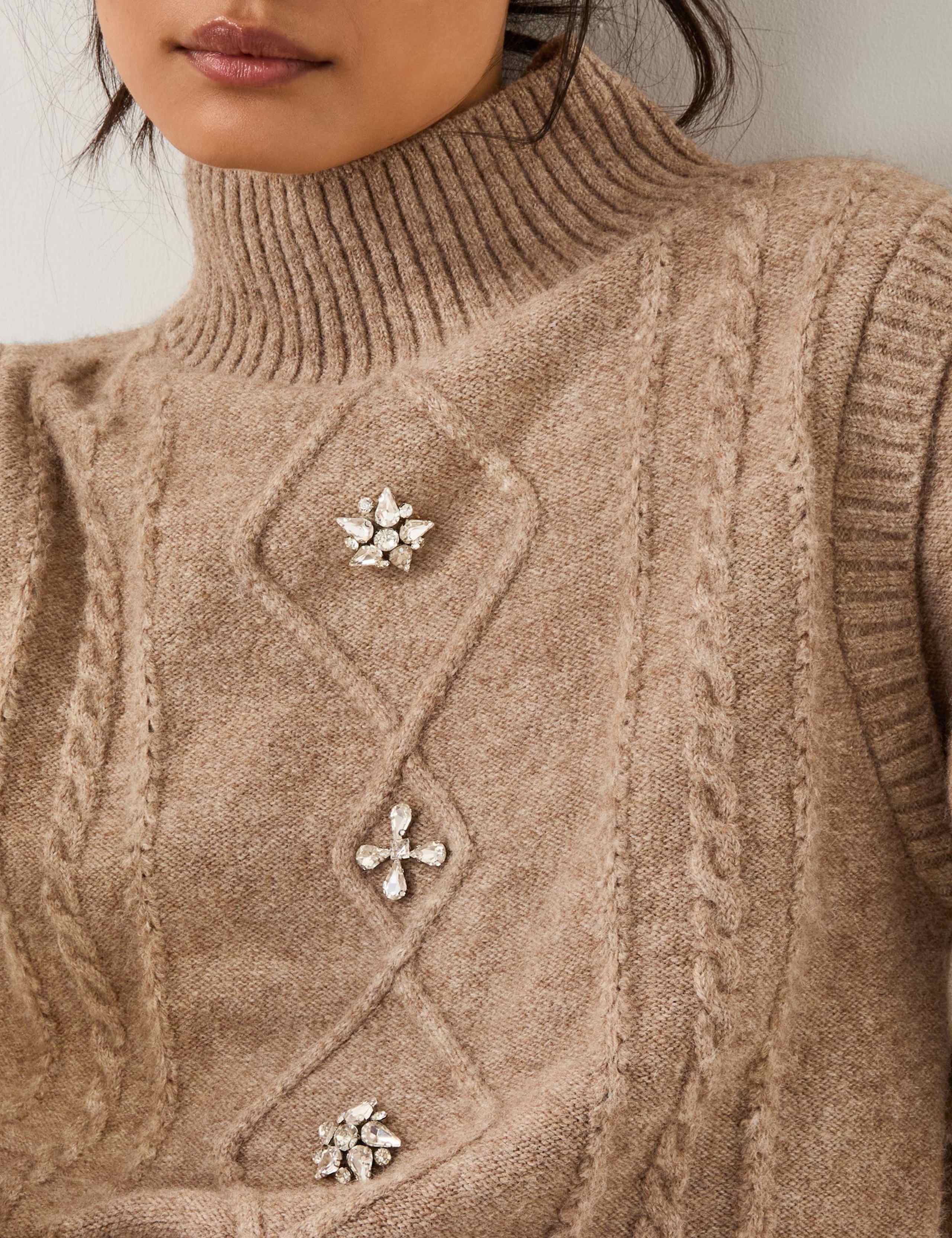 Cable Knit Embellished Funnel Neck Jumper 4 of 6