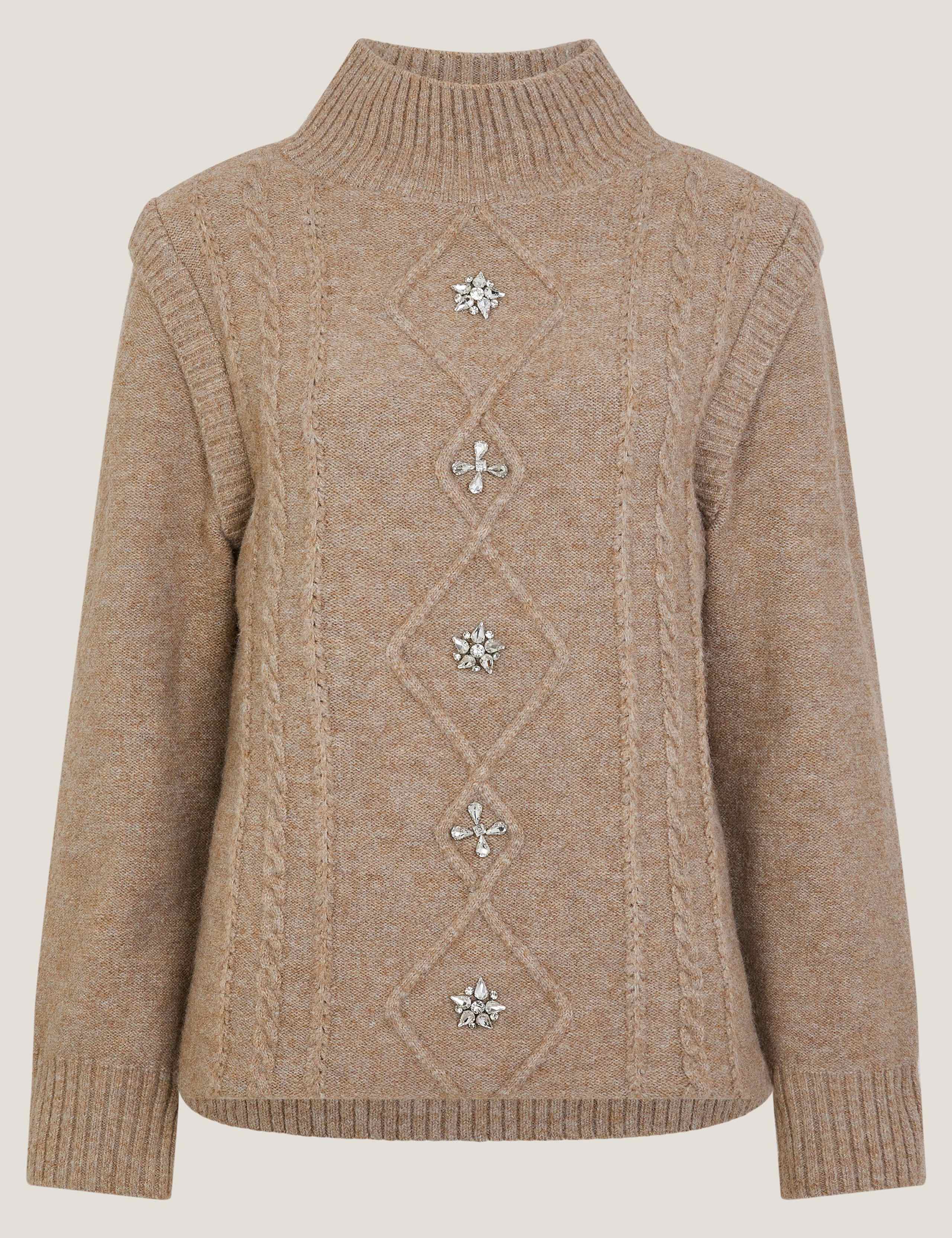Cable Knit Embellished Funnel Neck Jumper 2 of 6