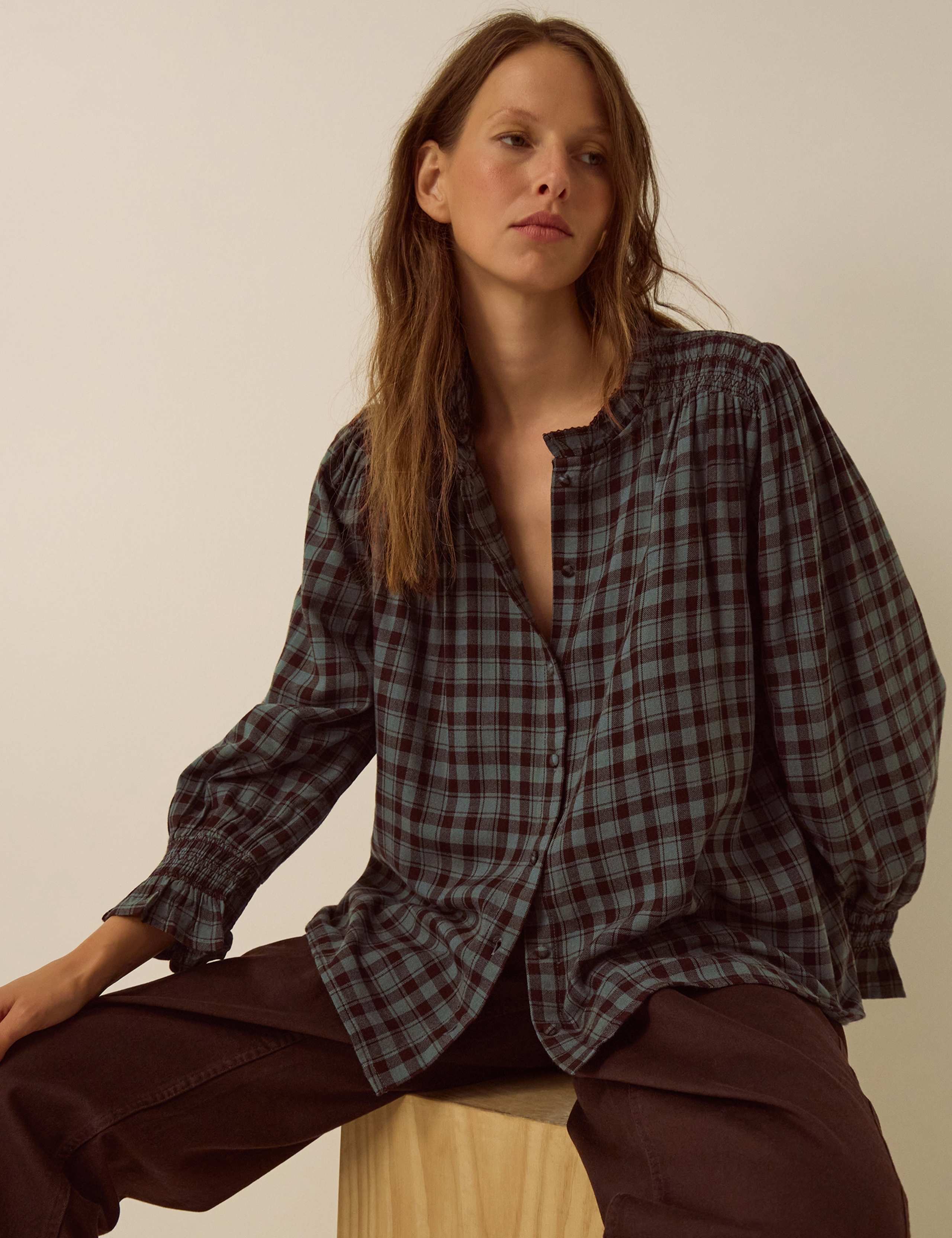 Checked High Neck Blouse 3 of 5
