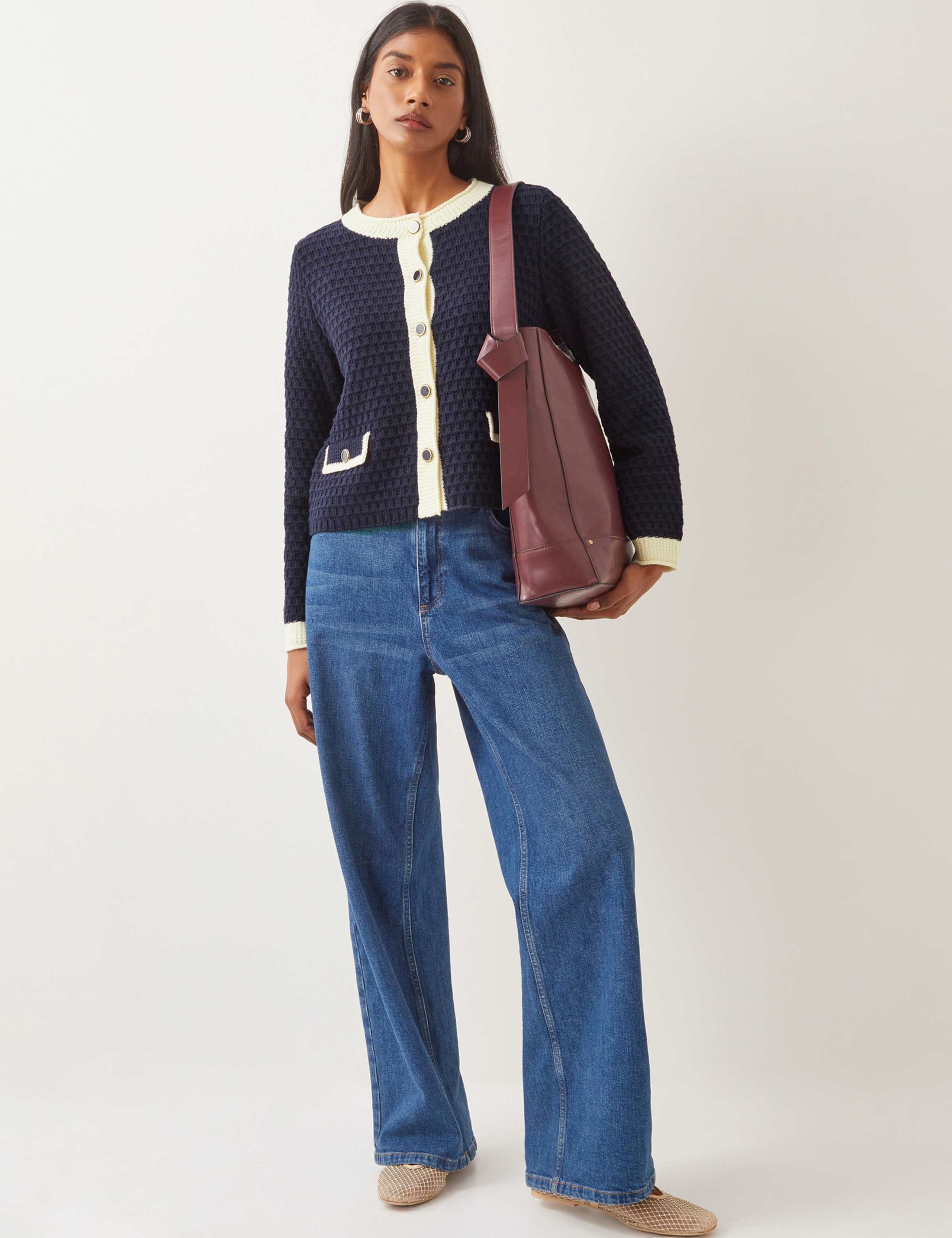 Cotton Rich Textured Collarless Knitted Jacket 3 of 4