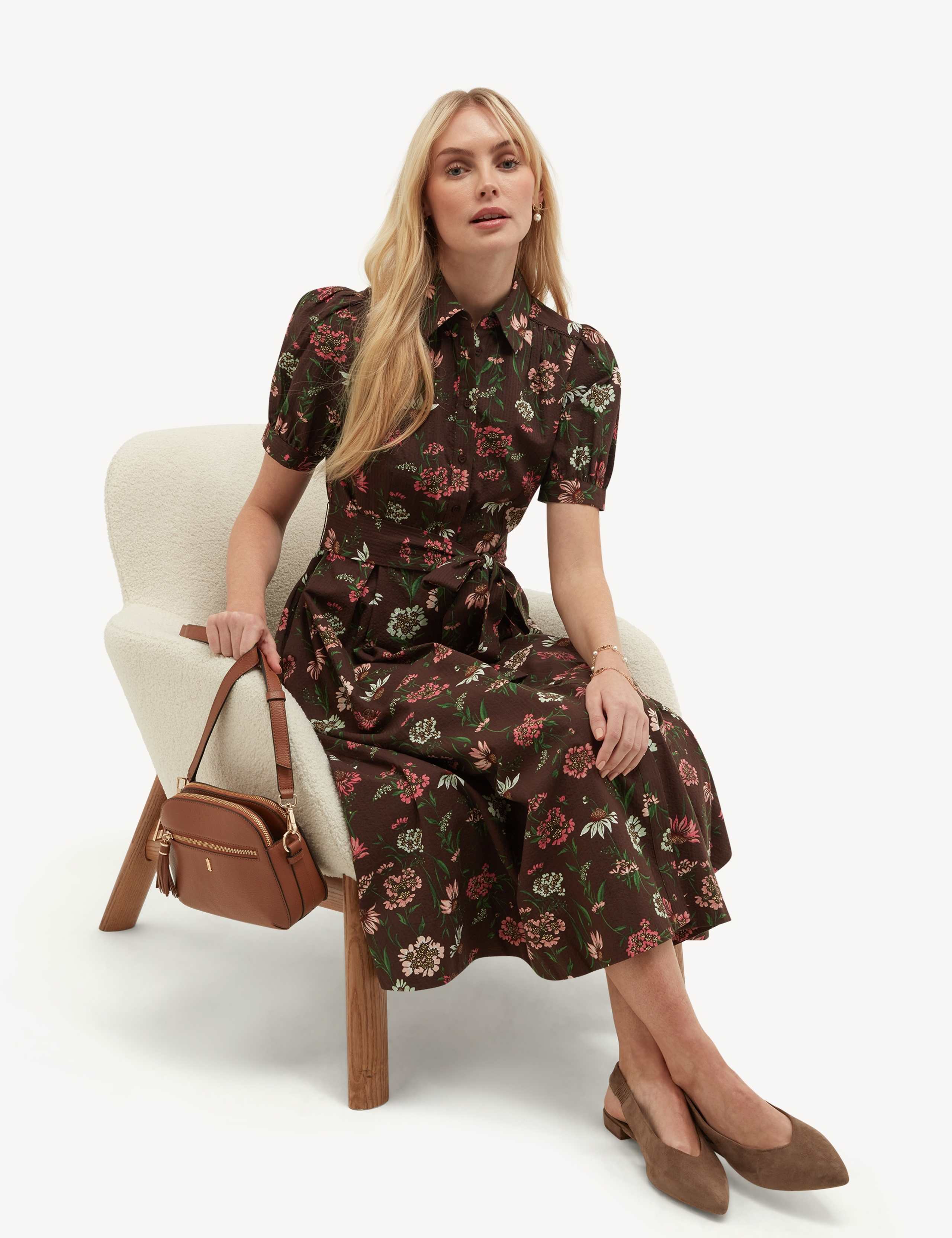 Pure Cotton Floral Midi Shirt Dress 3 of 6