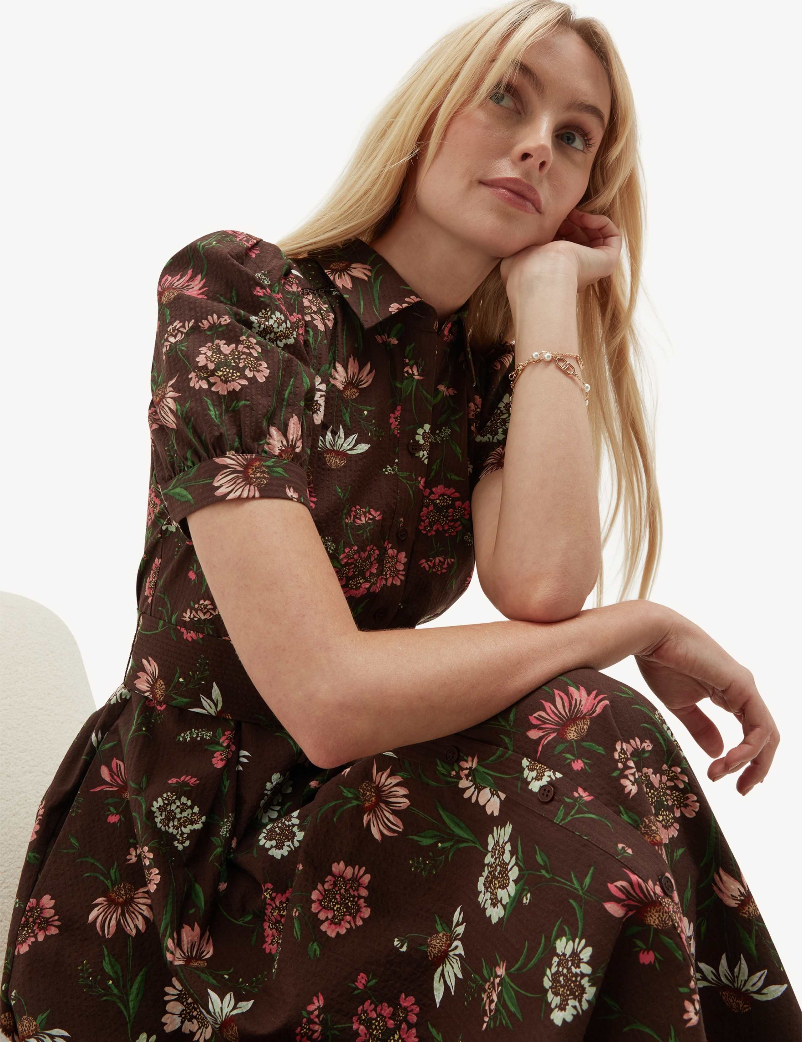 Pure Cotton Floral Midi Shirt Dress 4 of 6