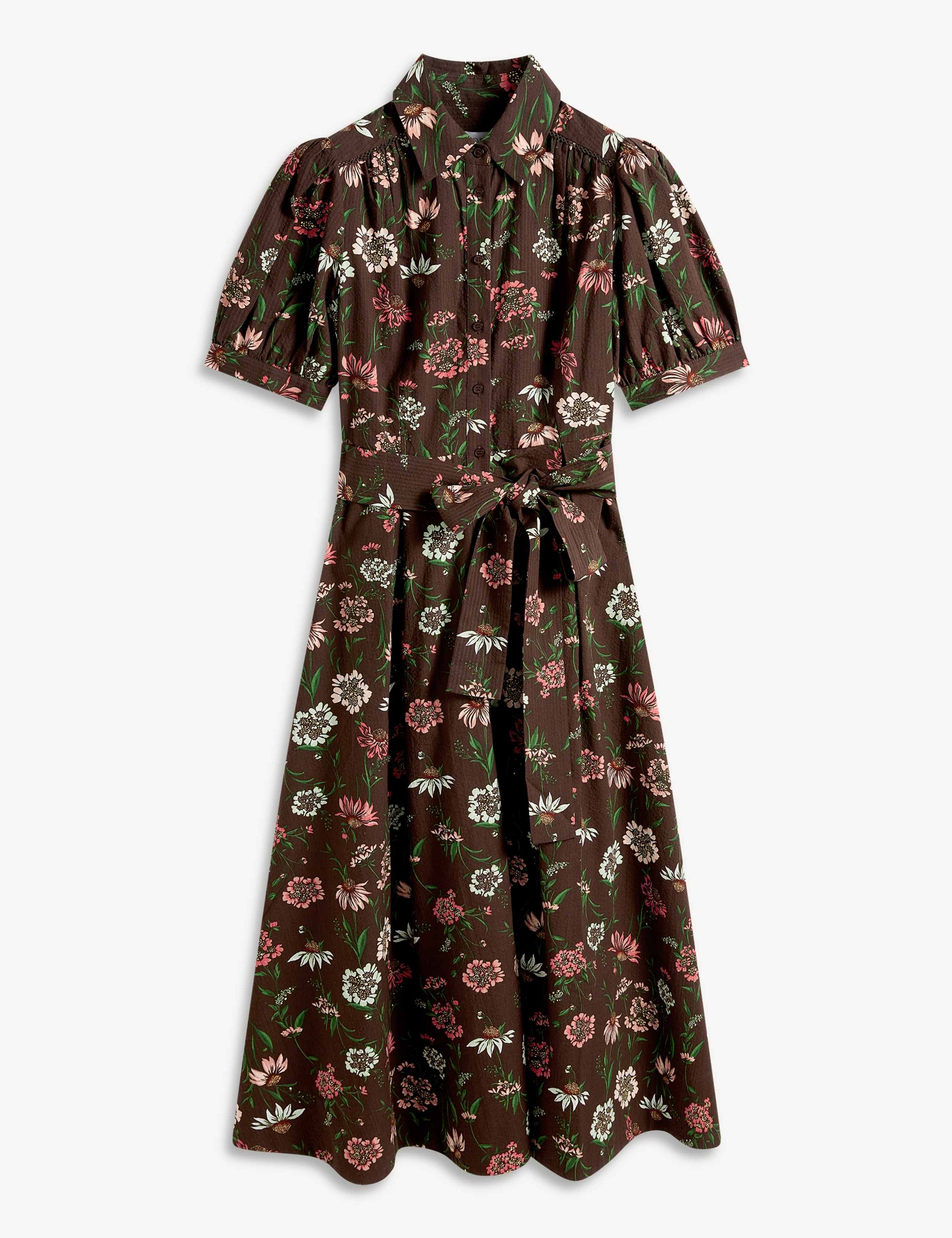 Pure Cotton Floral Midi Shirt Dress 2 of 6